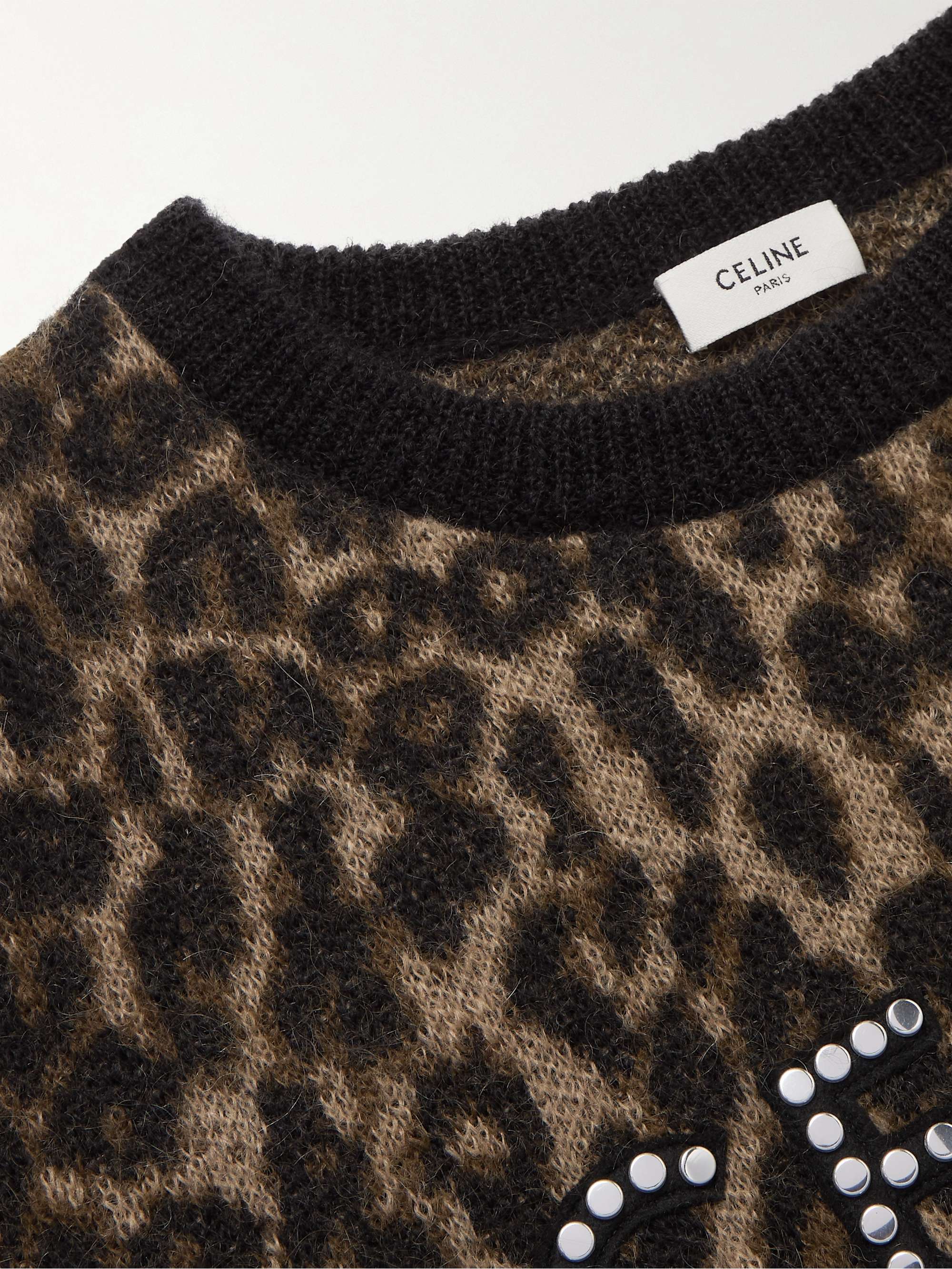CELINE Studded Leopard-Print Mohair-Blend Sweater