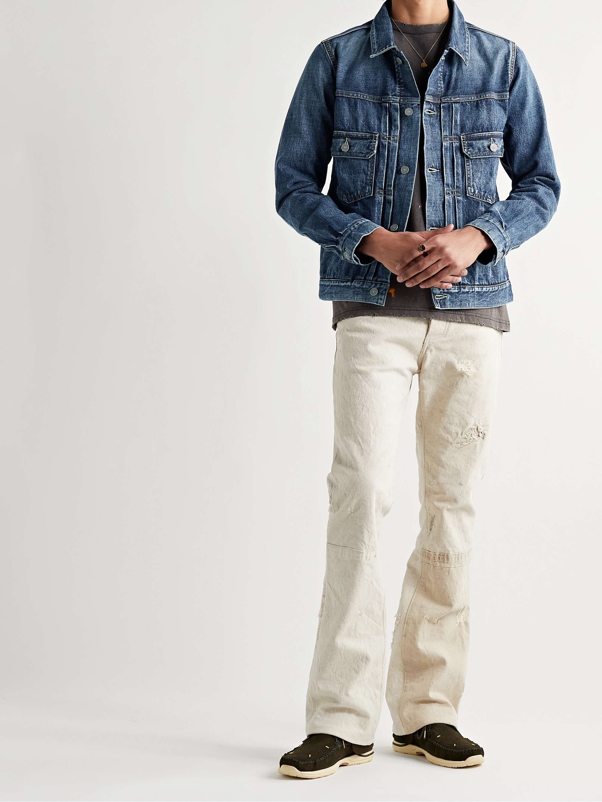 Slim-Fit Pleated Denim Jacket