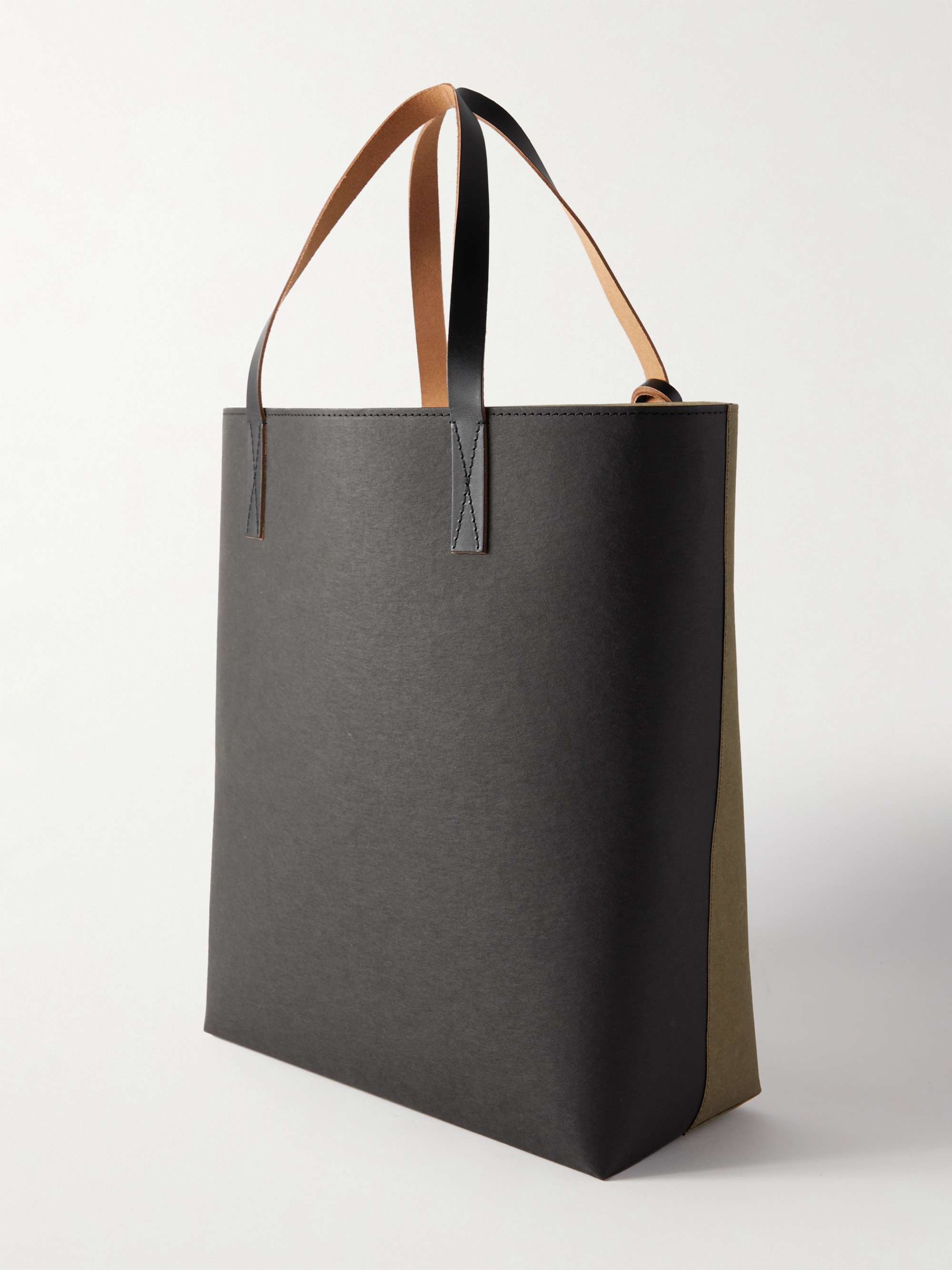 MARNI Tribeca Leather-Trimmed Logo-Print Coated-Paper Tote Bag