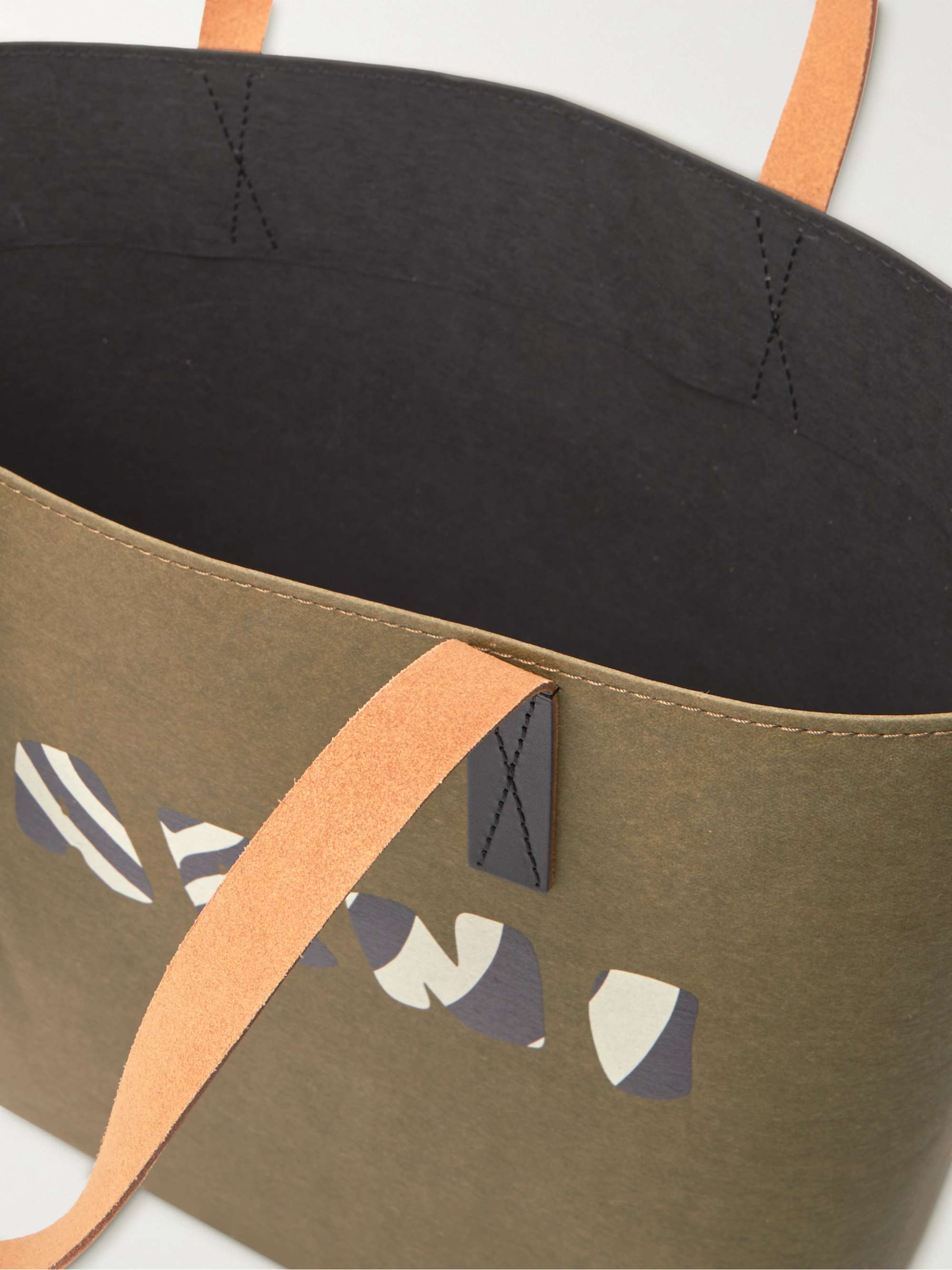 MARNI Tribeca Leather-Trimmed Logo-Print Coated-Paper Tote Bag