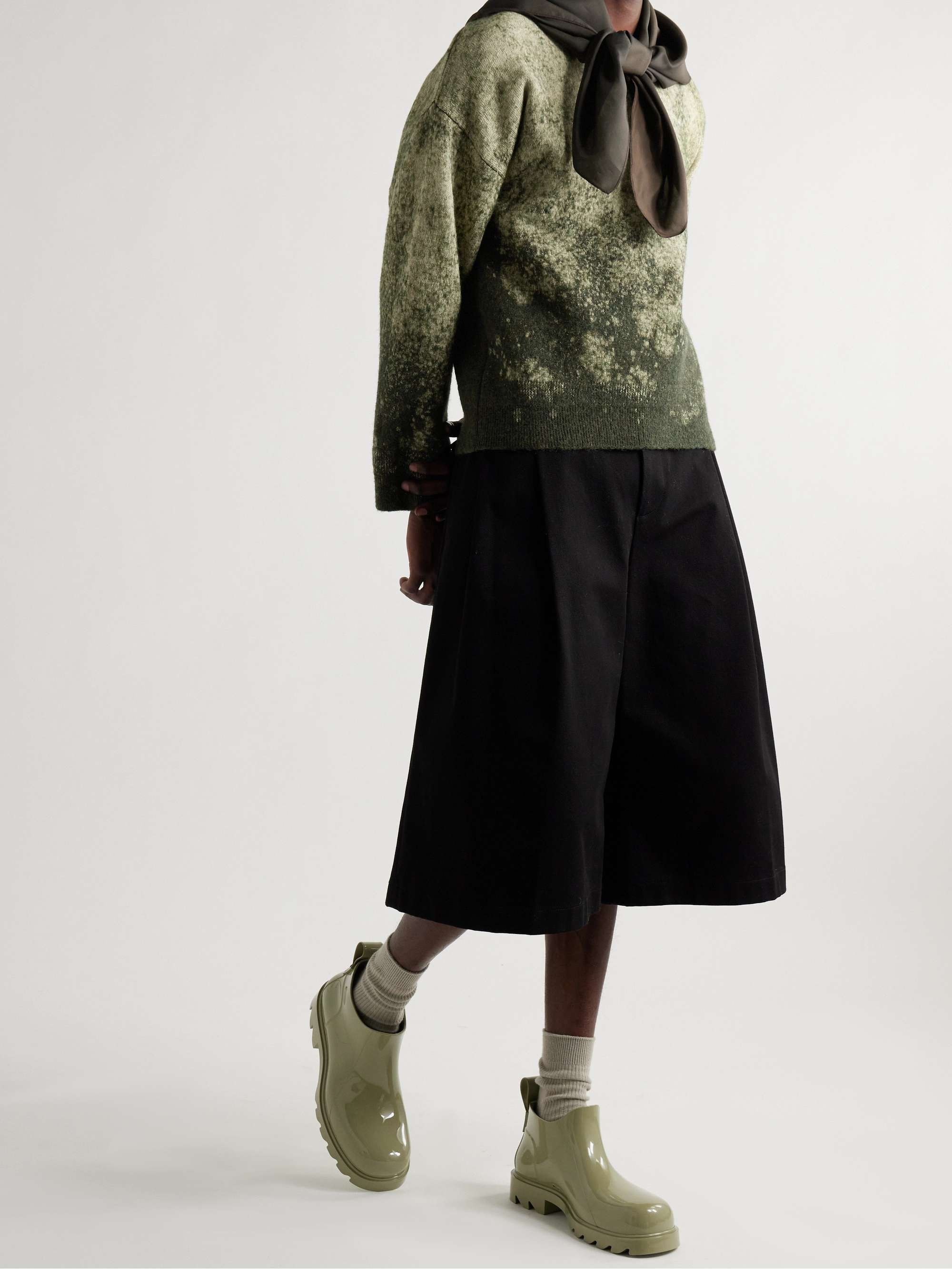 Satin-Trimmed Splattered Wool and Cotton-Blend Sweater