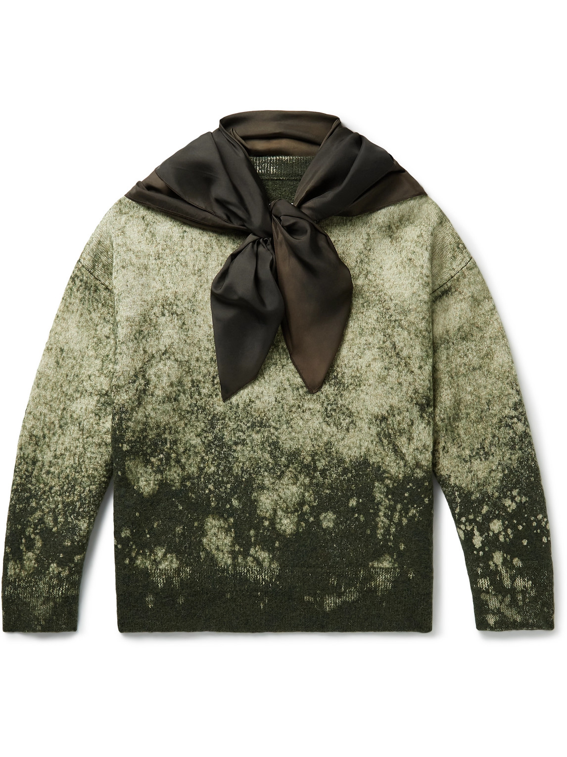 Maison Margiela - Satin-Trimmed Splattered Wool and Cotton-Blend Sweater - Men - Green - S