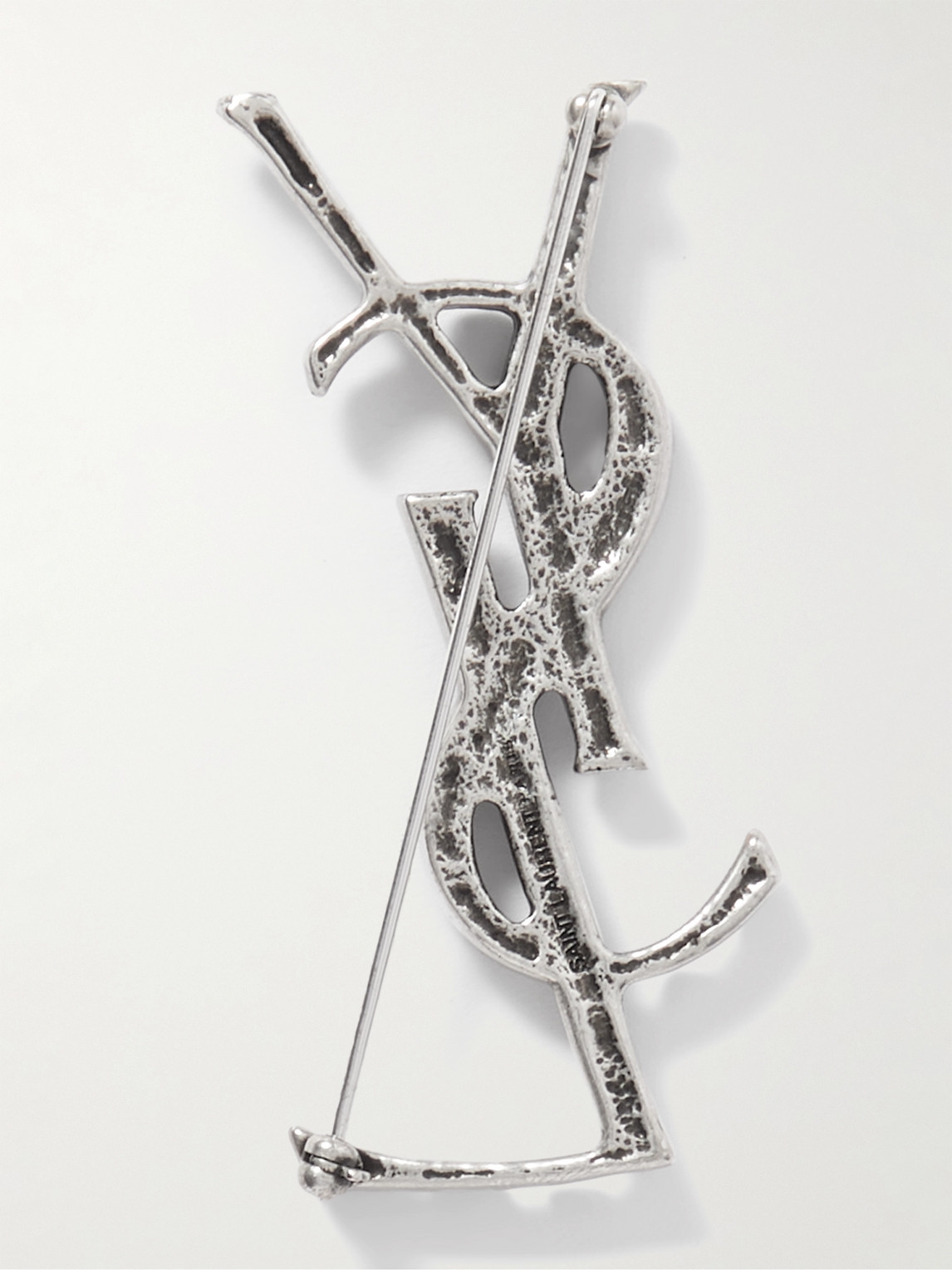 Saint Laurent Opyum Logo Brooch In Silver