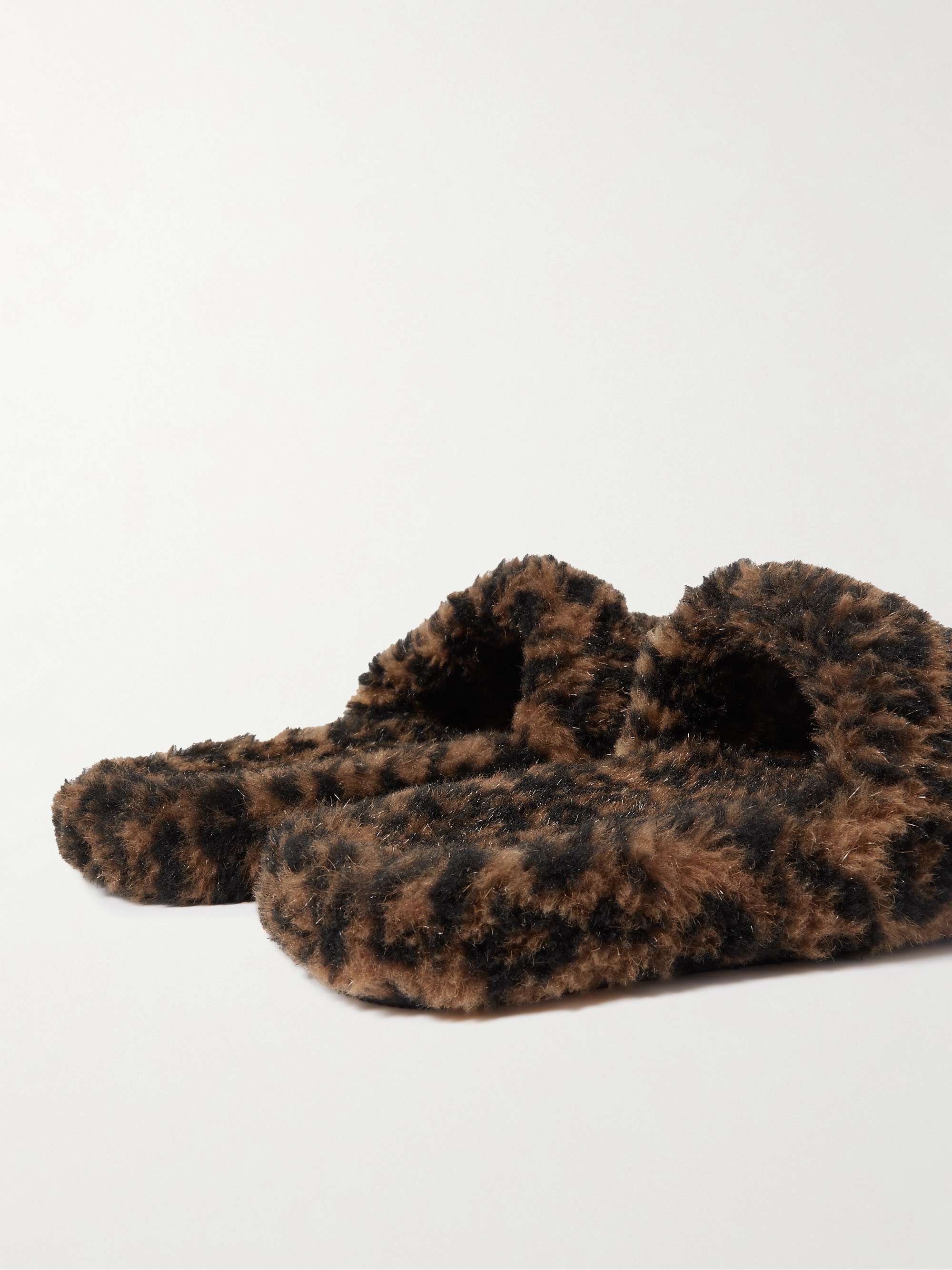 BALENCIAGA Cities Logo-Embroidered Faux Shearling Slides