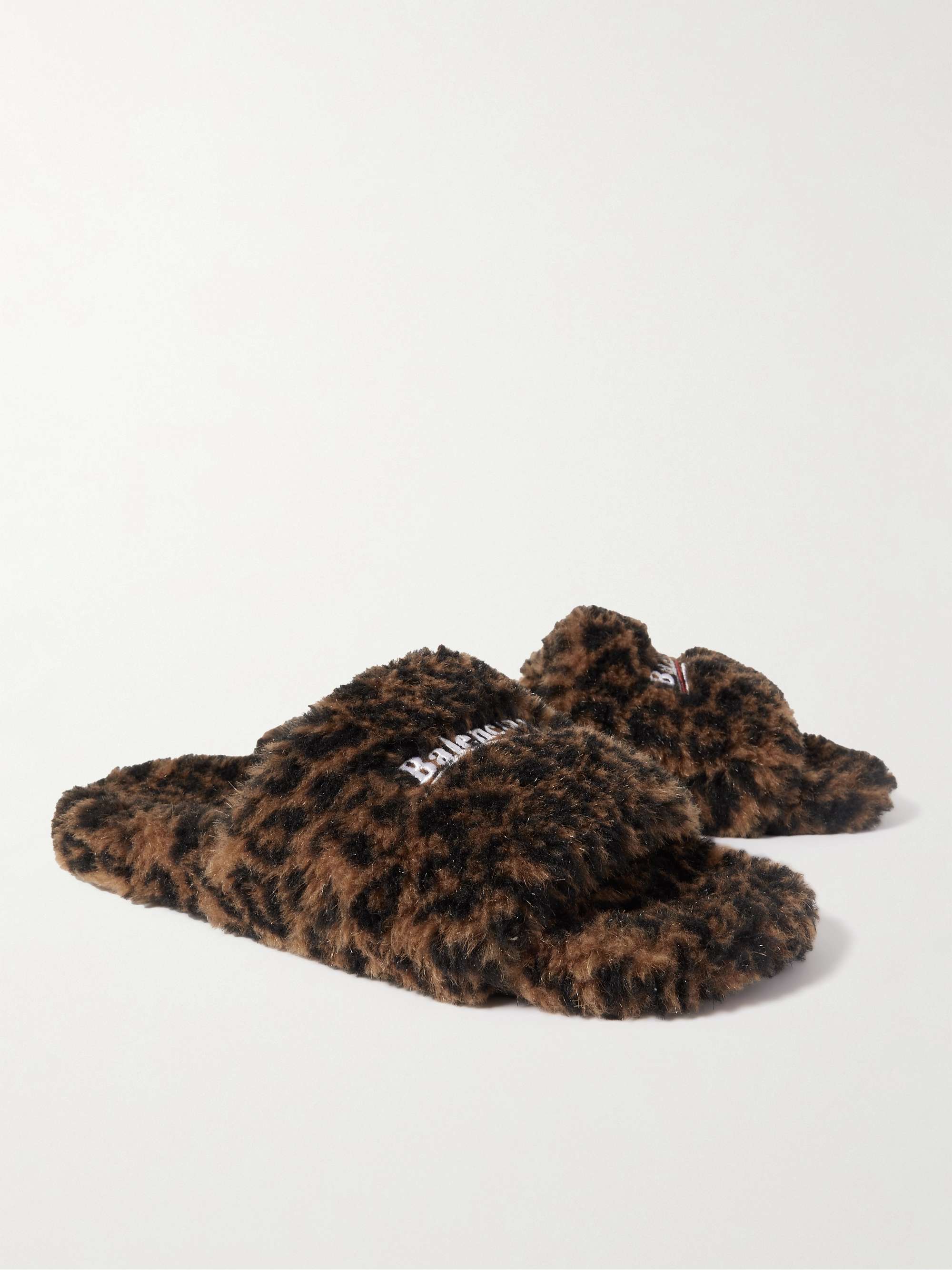 BALENCIAGA Cities Logo-Embroidered Faux Shearling Slides
