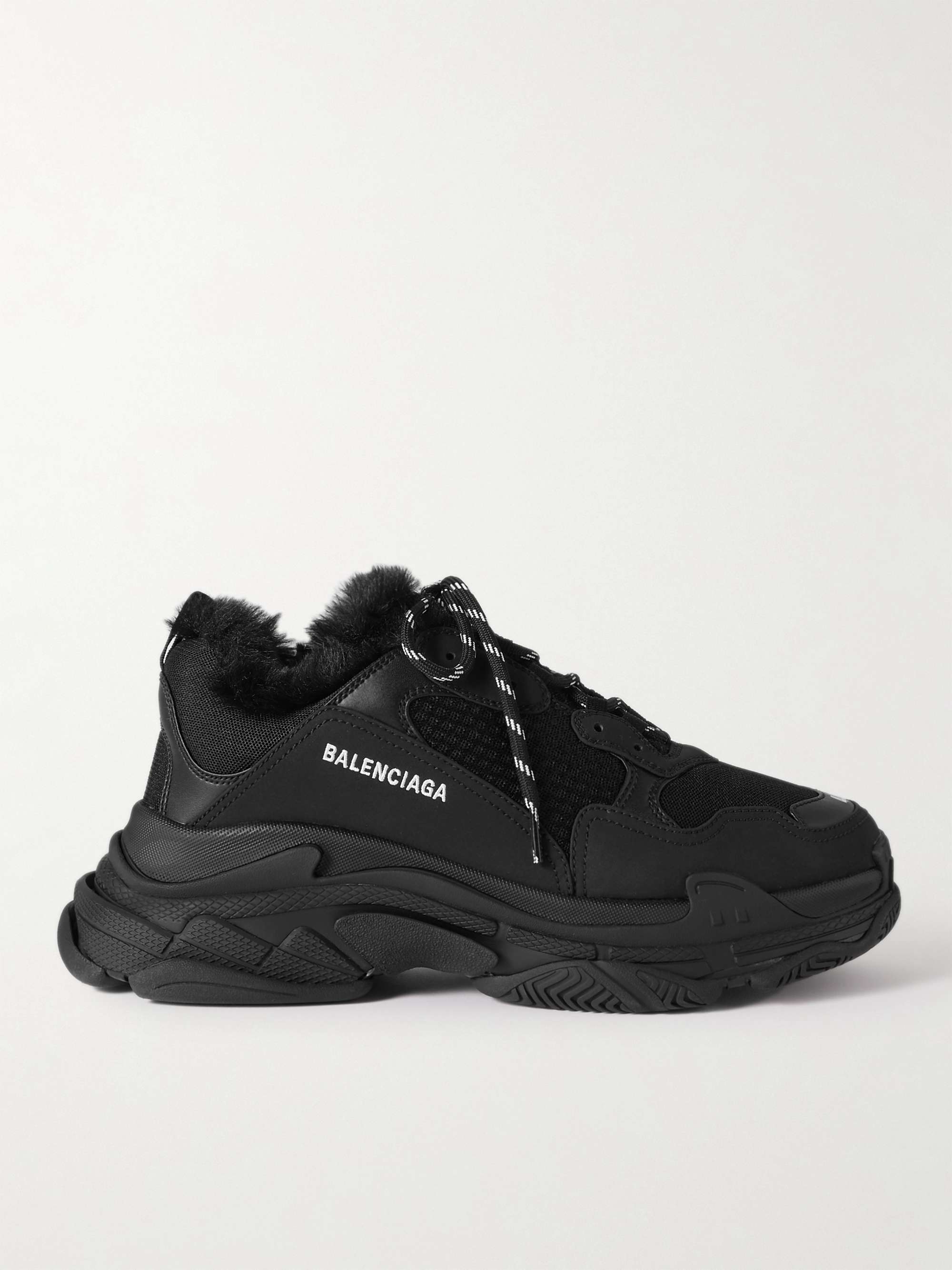 violin vores typisk BALENCIAGA Triple S Faux Fur-Trimmed Mesh and Faux Leather Sneakers for Men  | MR PORTER