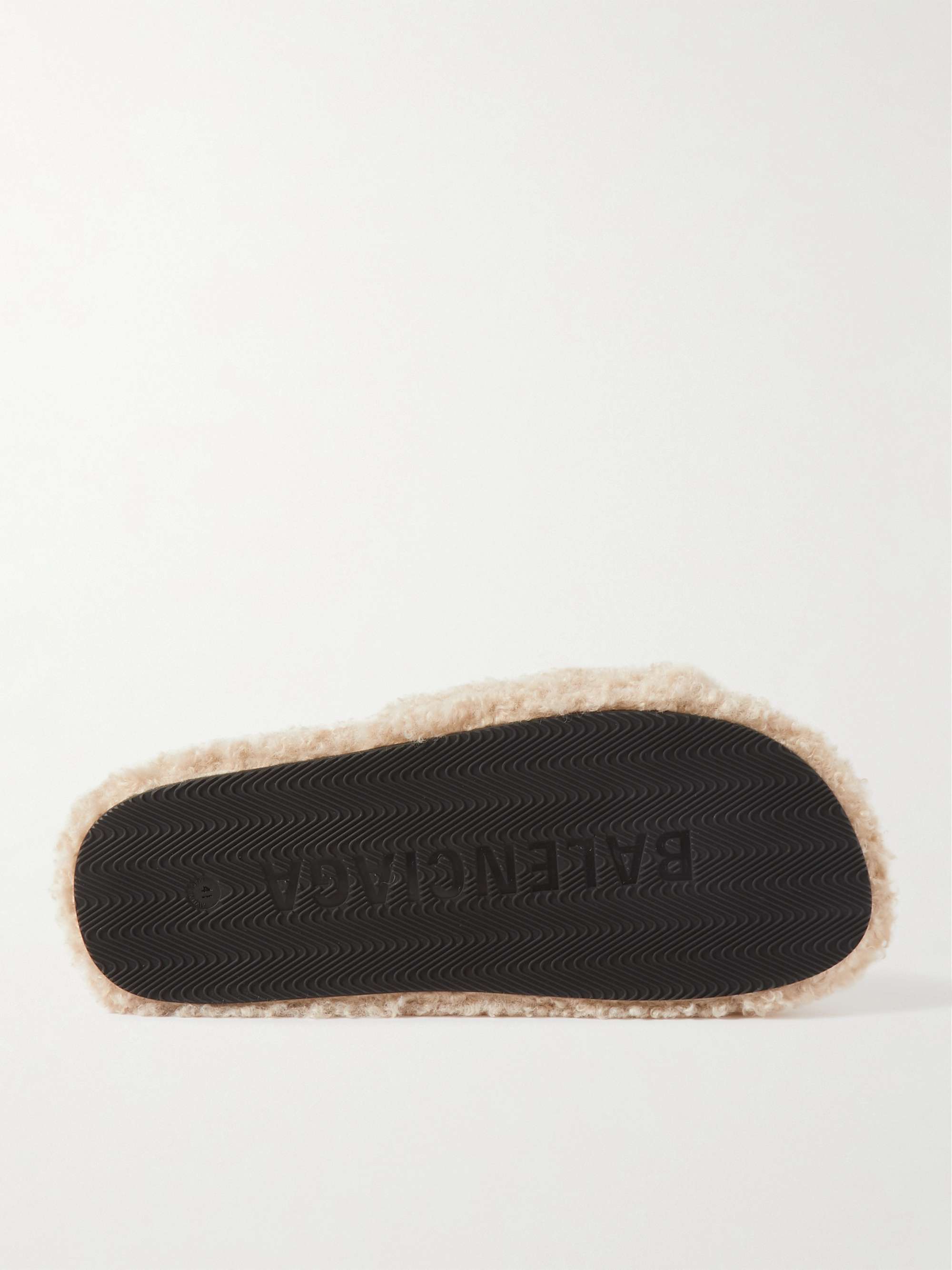 BALENCIAGA Cities Logo-Embroidered Faux Shearling Slides