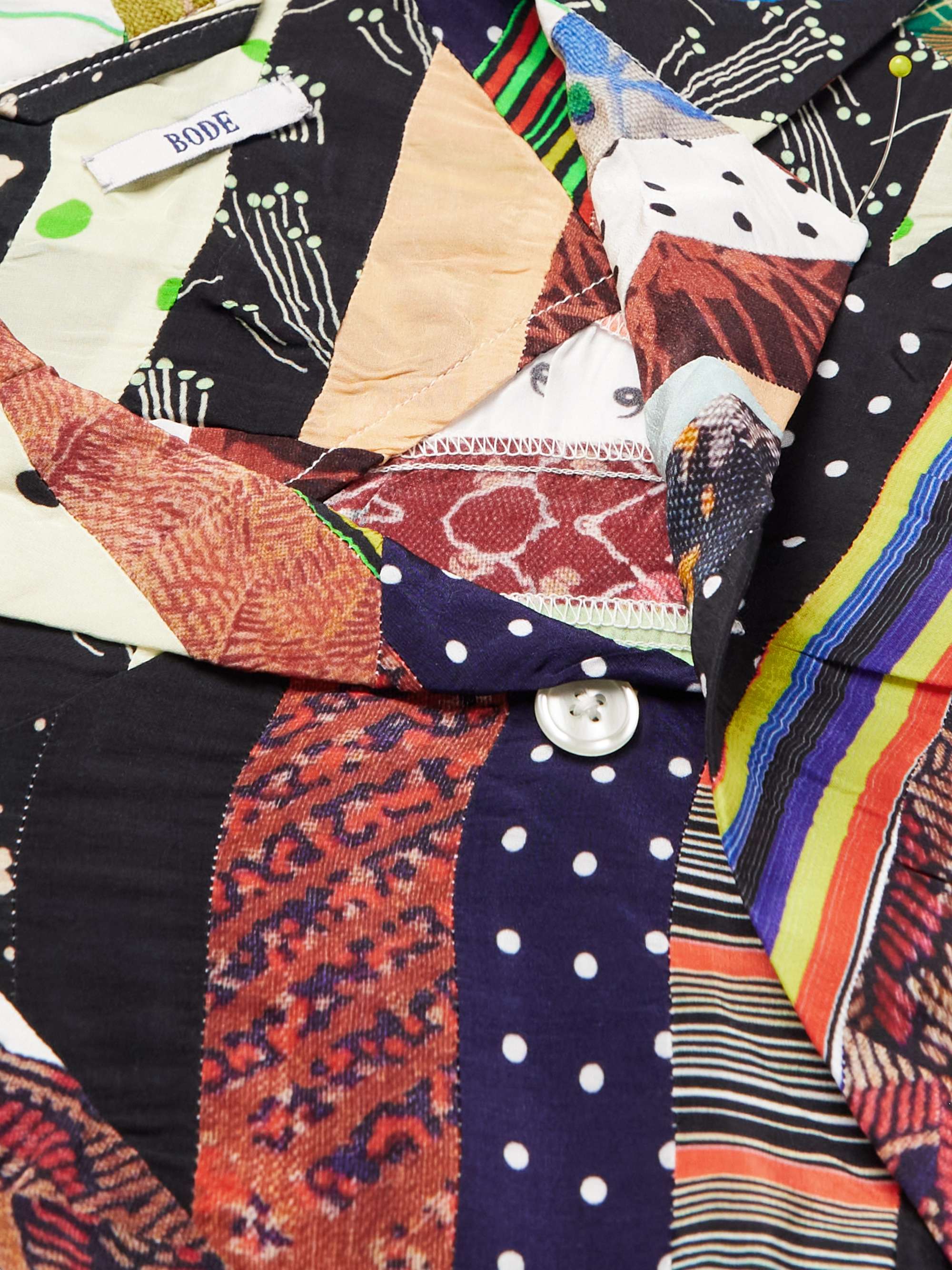 BODE Camp-Collar Patchwork Woven Shirt