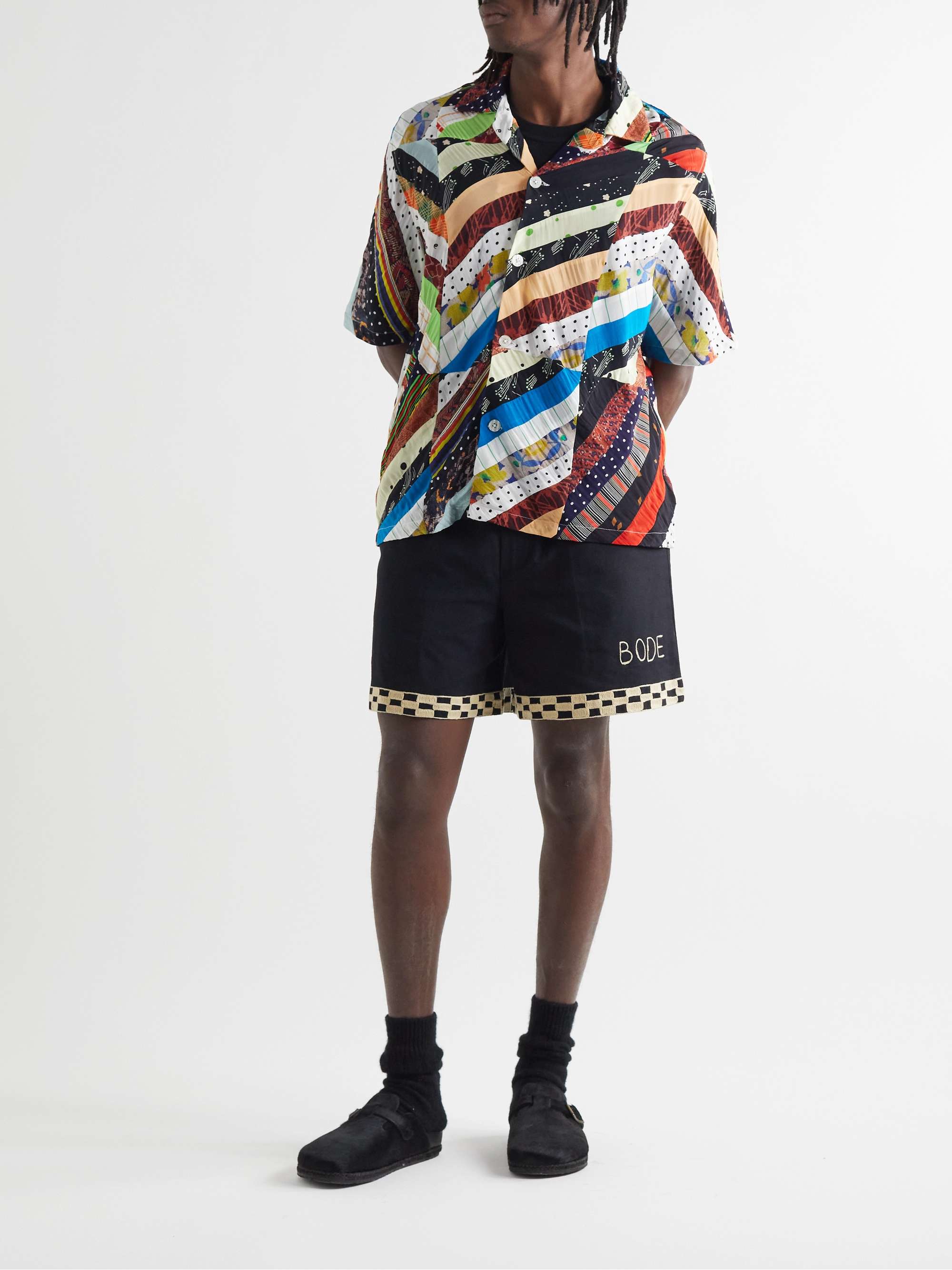 BODE Camp-Collar Patchwork Woven Shirt