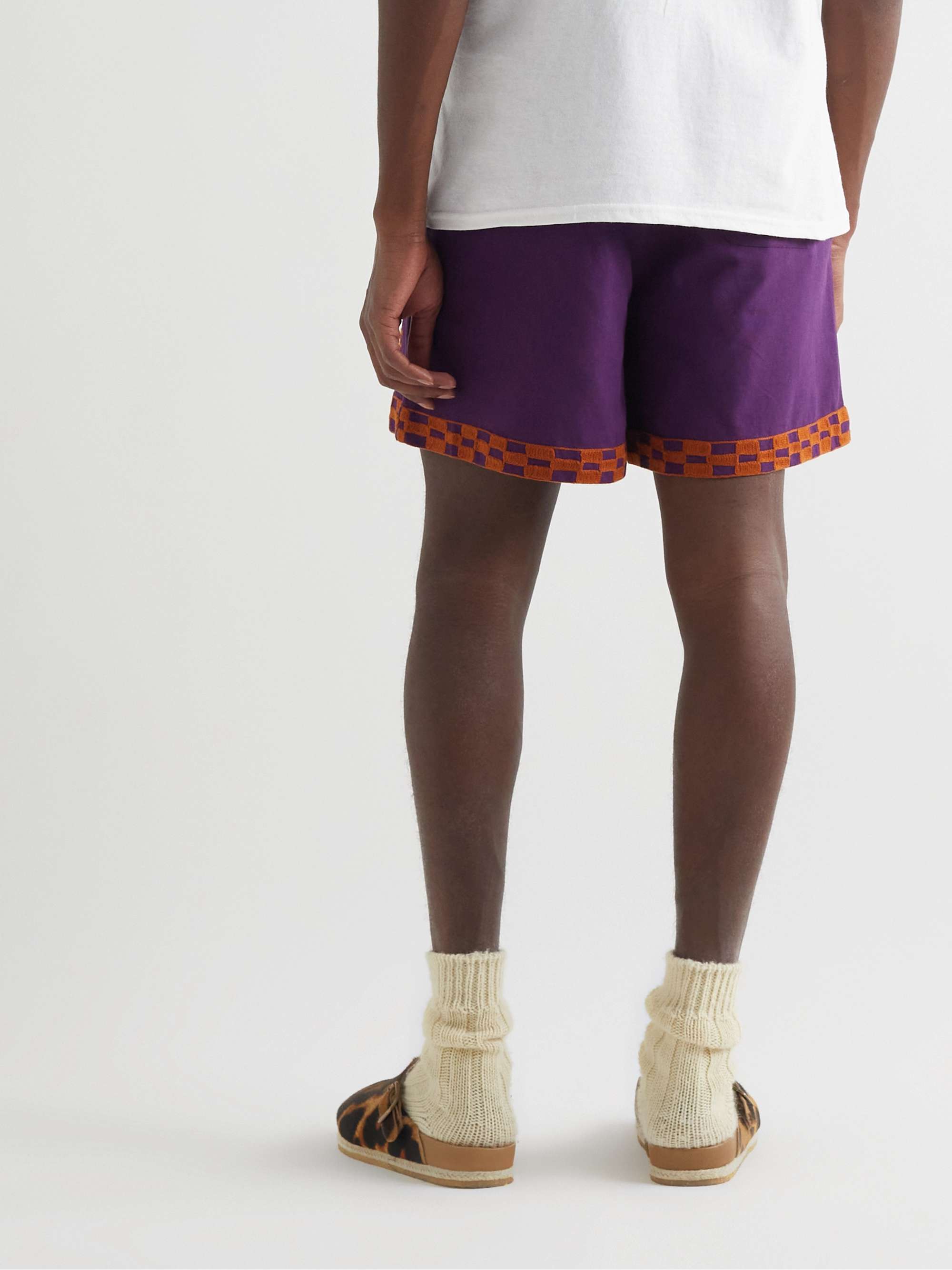 BODE Straight-Leg Embroidered Cotton Shorts