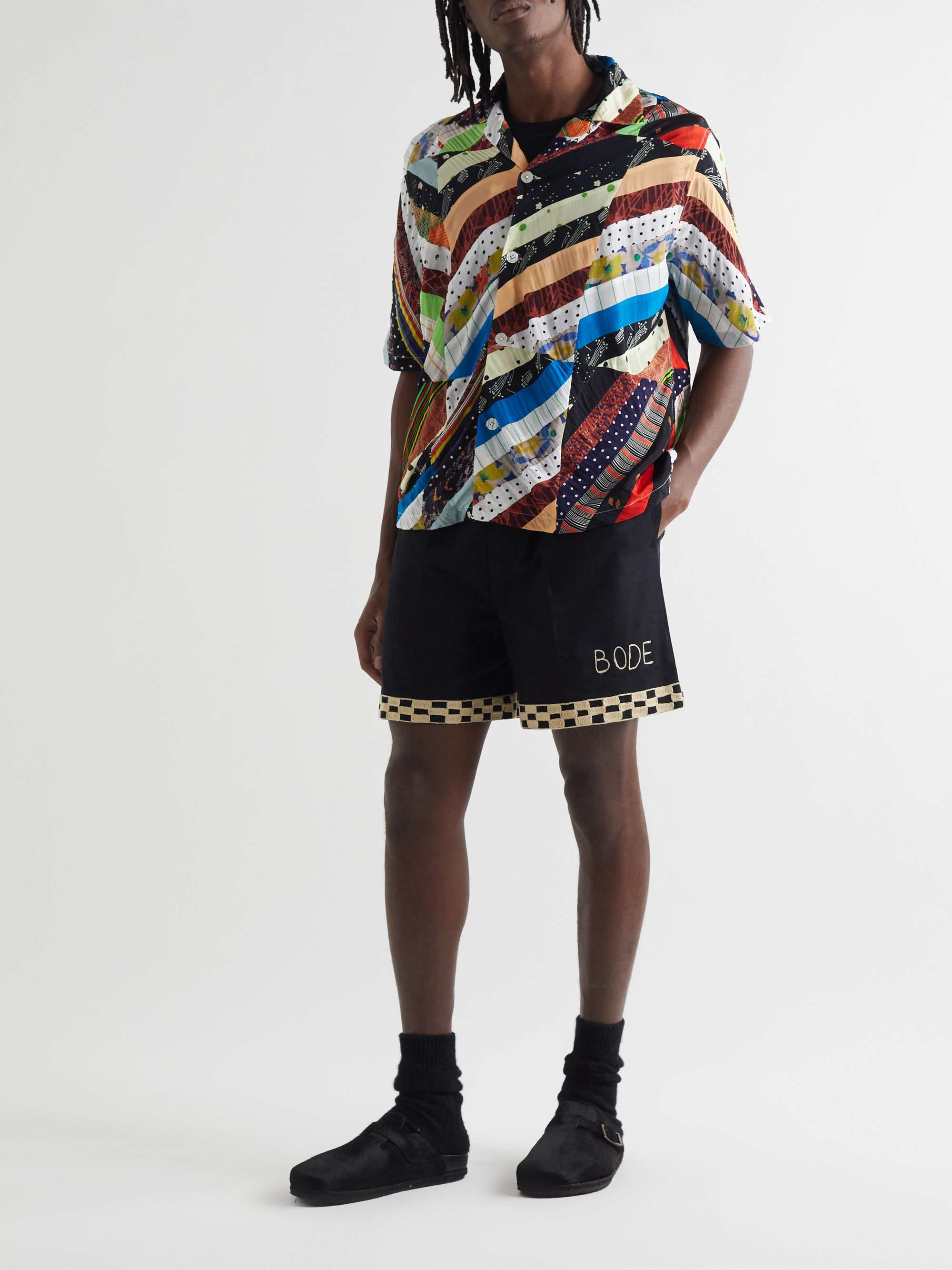 BODE Straight-Leg Embroidered Cotton Shorts