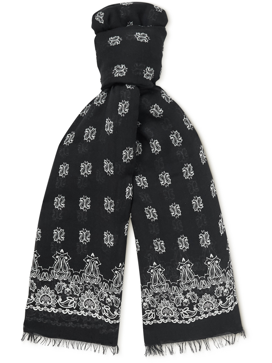 Saint Laurent Fringed Paisley-print Modal And Cashmere-blend Scarf In Black