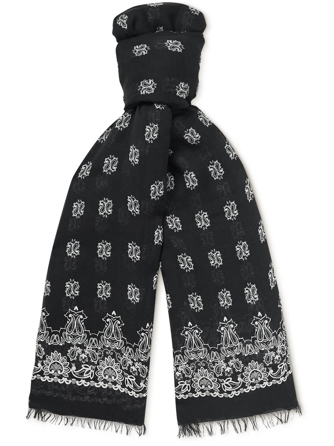 Saint Laurent Exquisite Scarf With Intricate Embroidery And Fringed Trim In Black