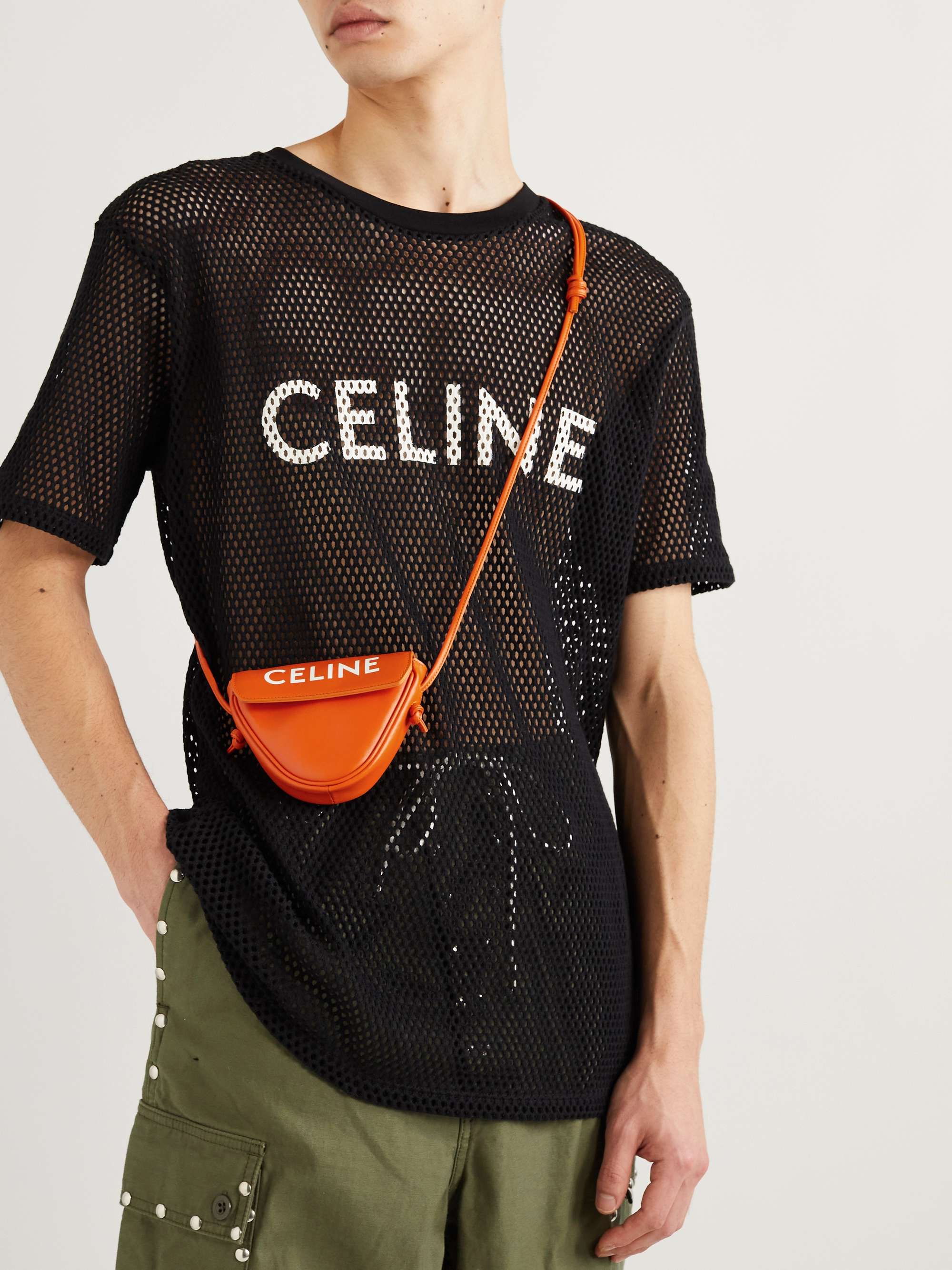 CELINE HOMME Mini Triangle Logo-Print Leather Pouch