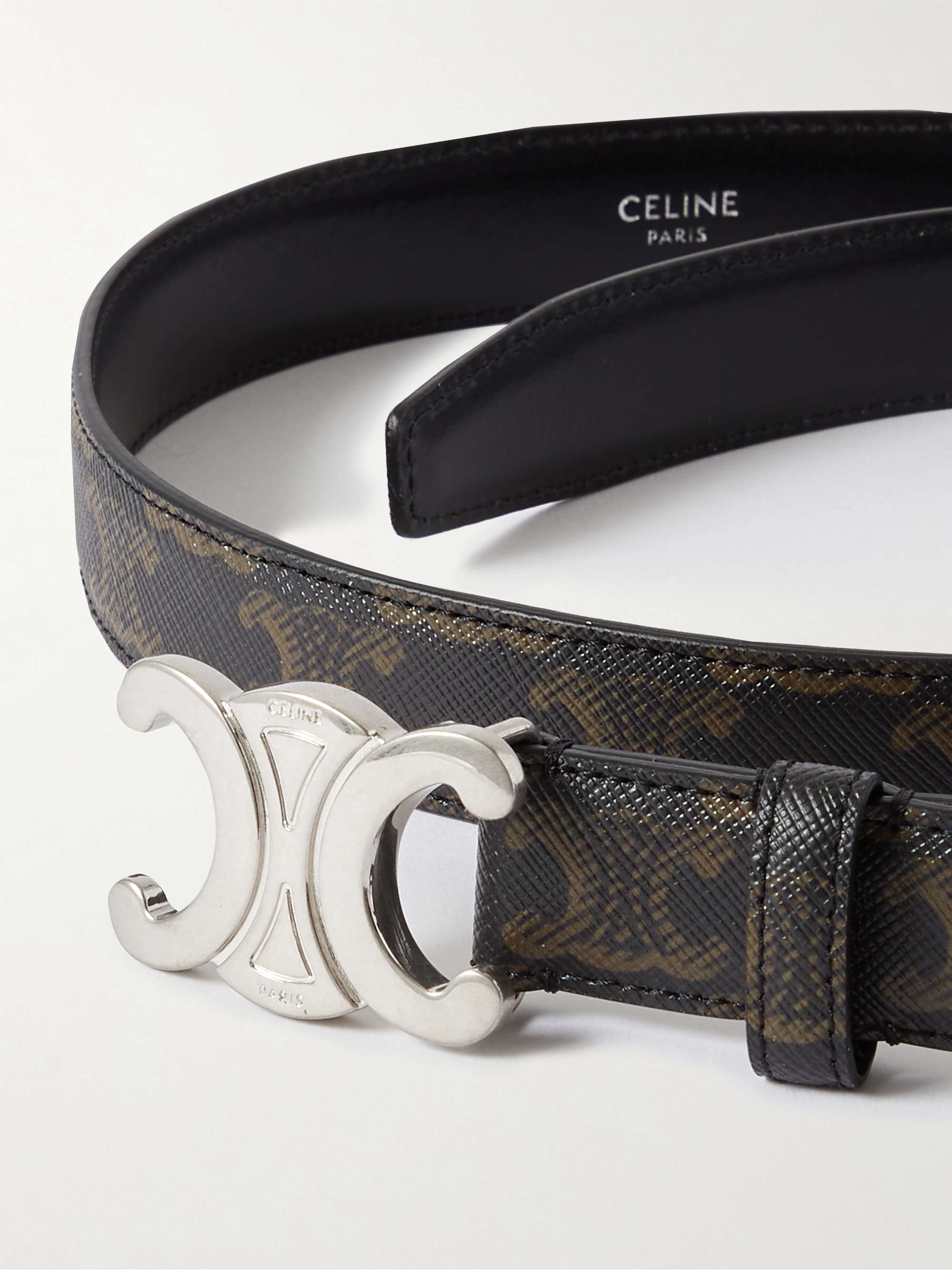 Celine Small Triomphe Belt in Taurillon Leather, White, 70