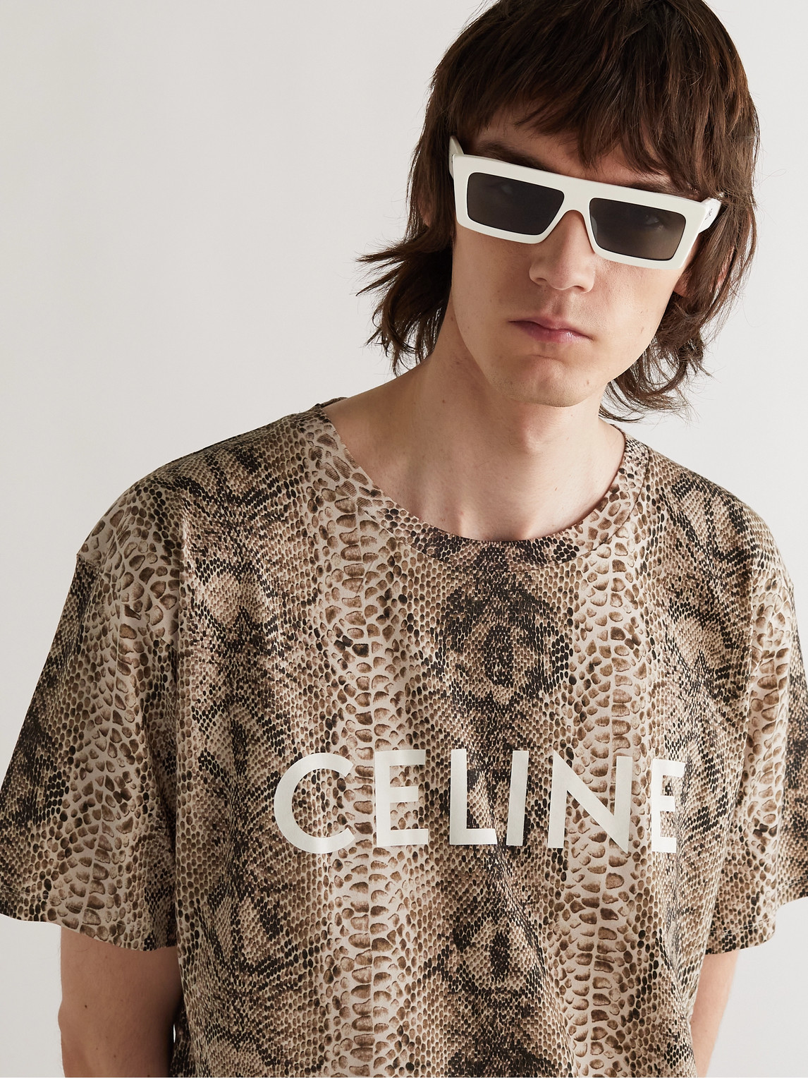 Celine Monochrome 02 Rectangle-frame Acetate Sunglasses In White