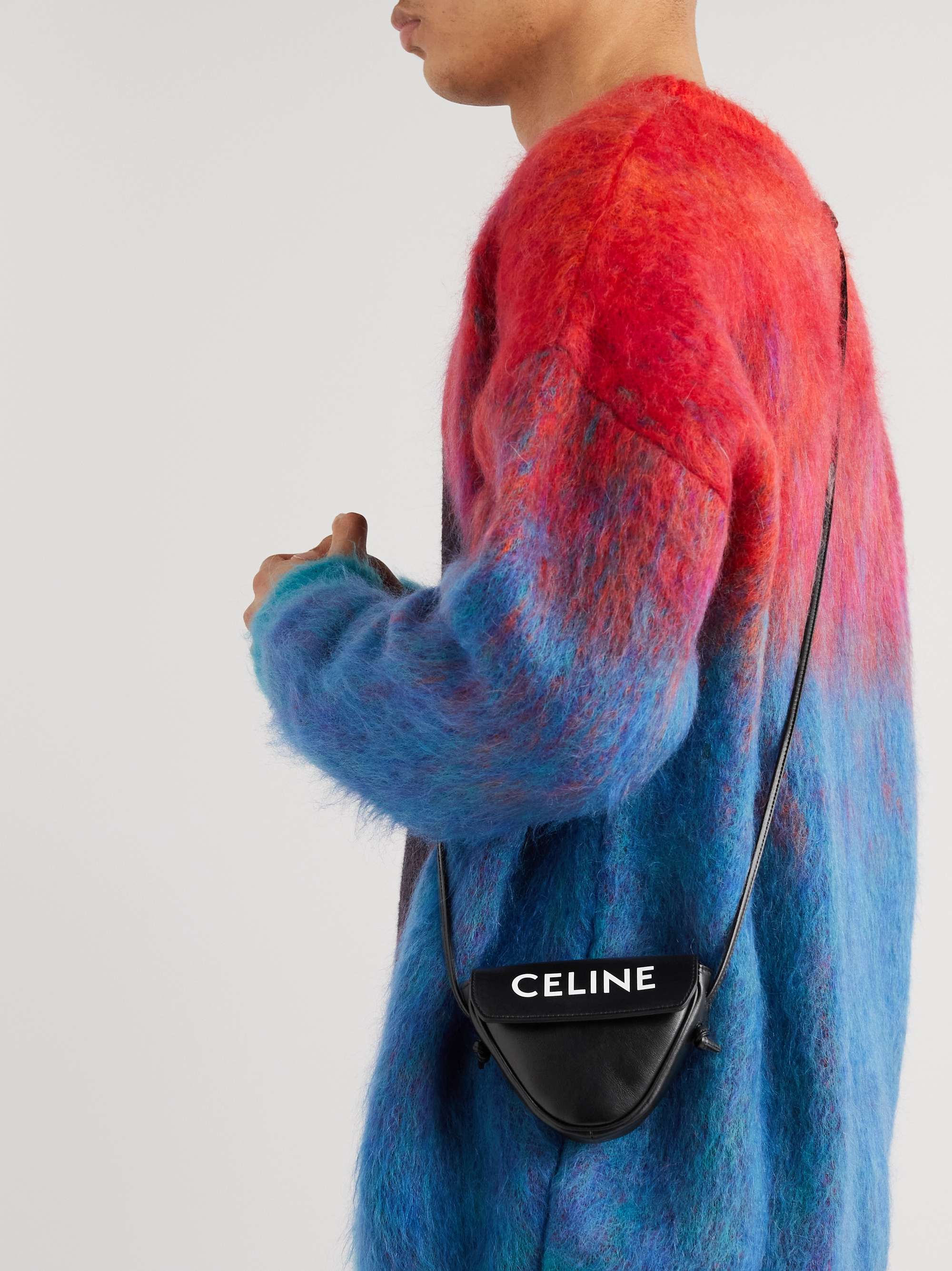CELINE HOMME Mini Triangle Logo-Print Leather Pouch