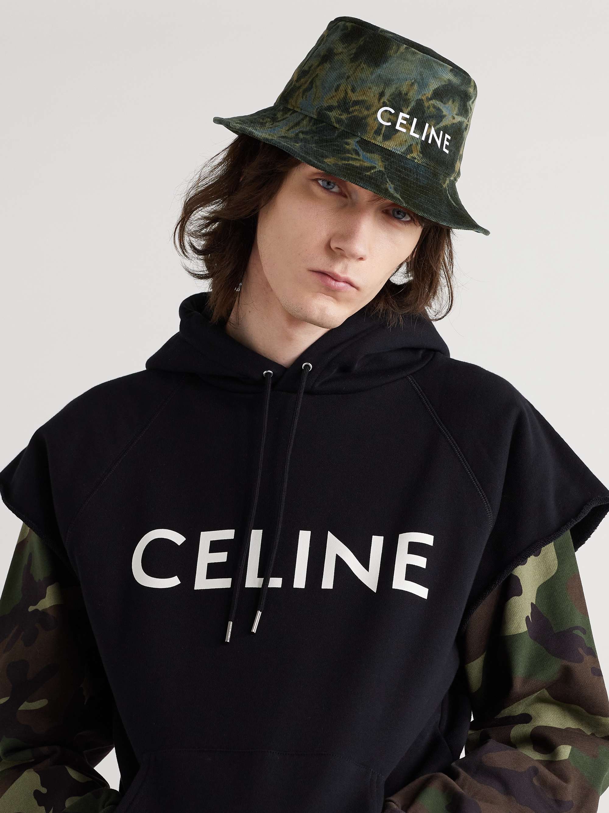CELINE HOMME Logo-Print Tie-Dyed Cotton-Corduroy Bucket Hat