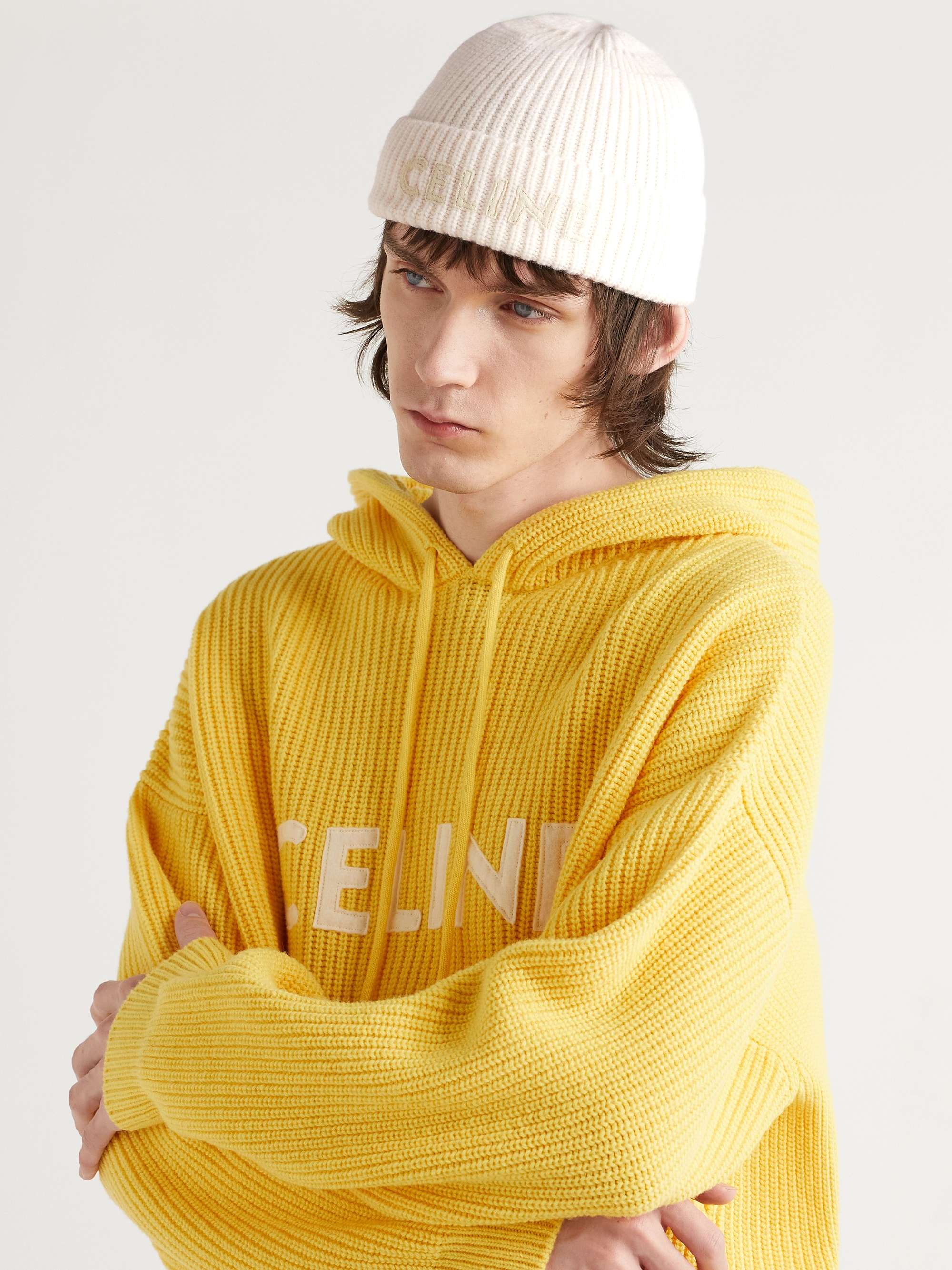 CELINE HOMME Logo-Appliquéd Ribbed Wool Beanie