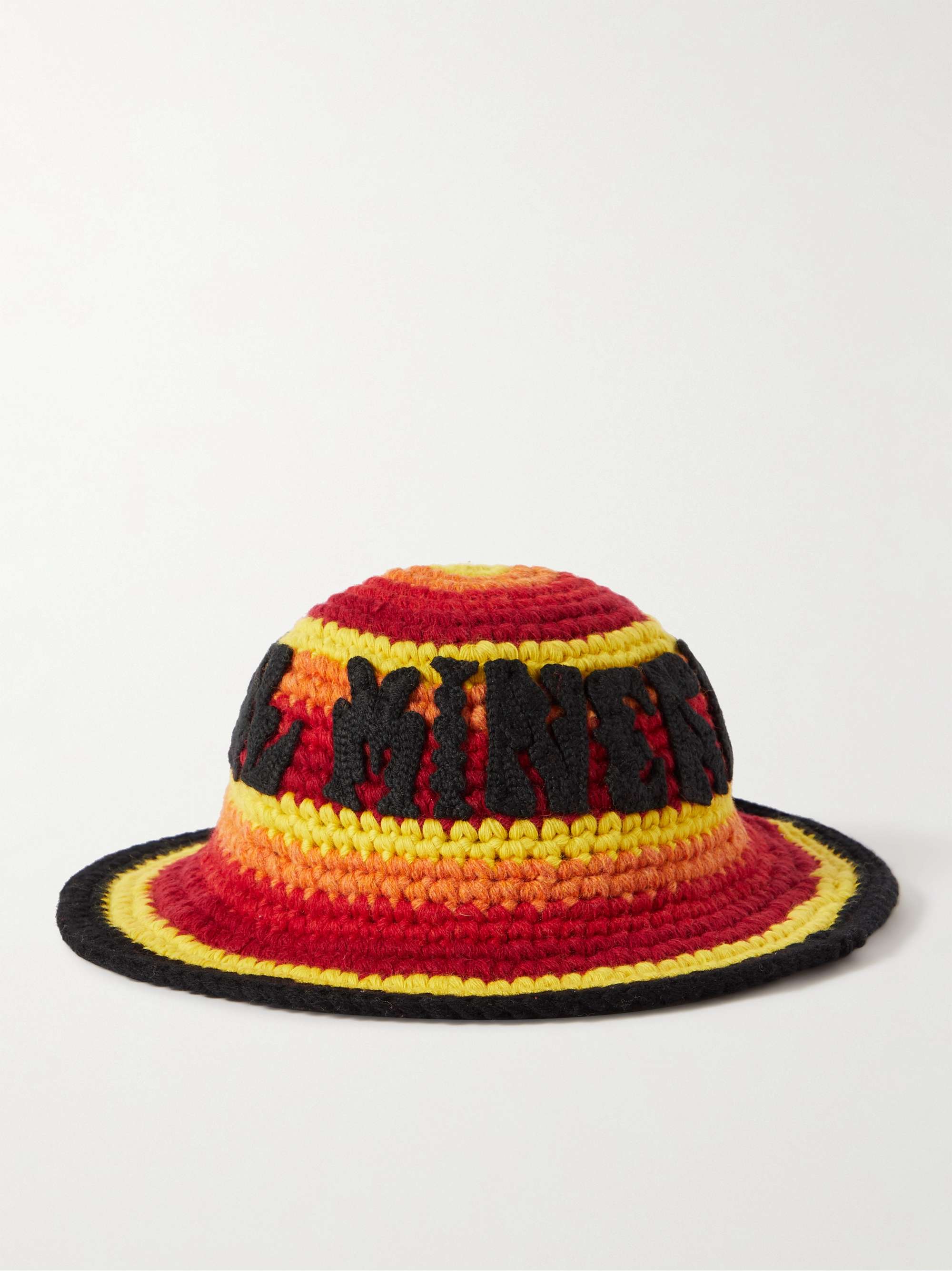 CELINE HOMME Appliquéd Striped Crochet-Knit Wool Hat