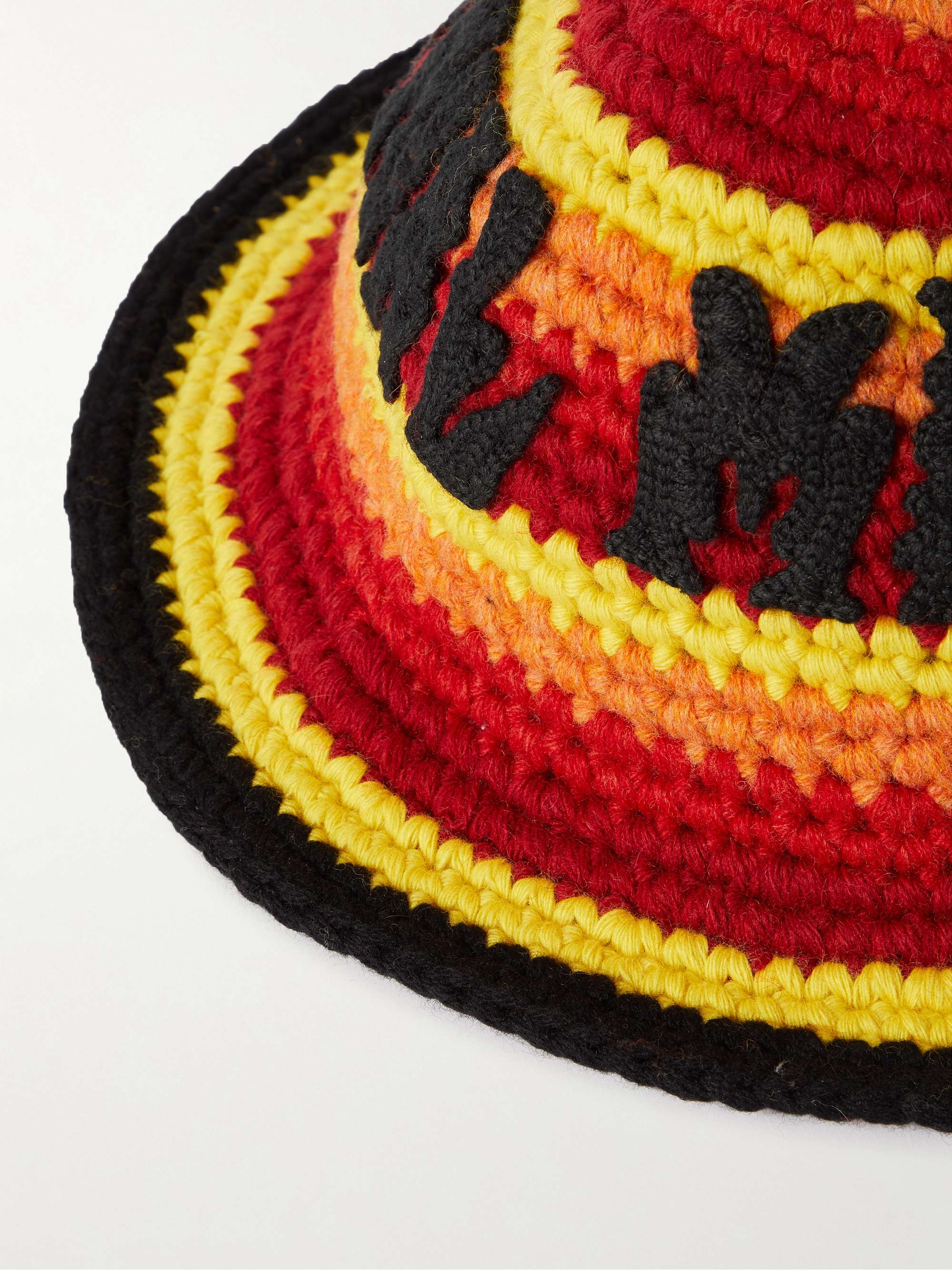 CELINE HOMME Appliquéd Striped Crochet-Knit Wool Hat