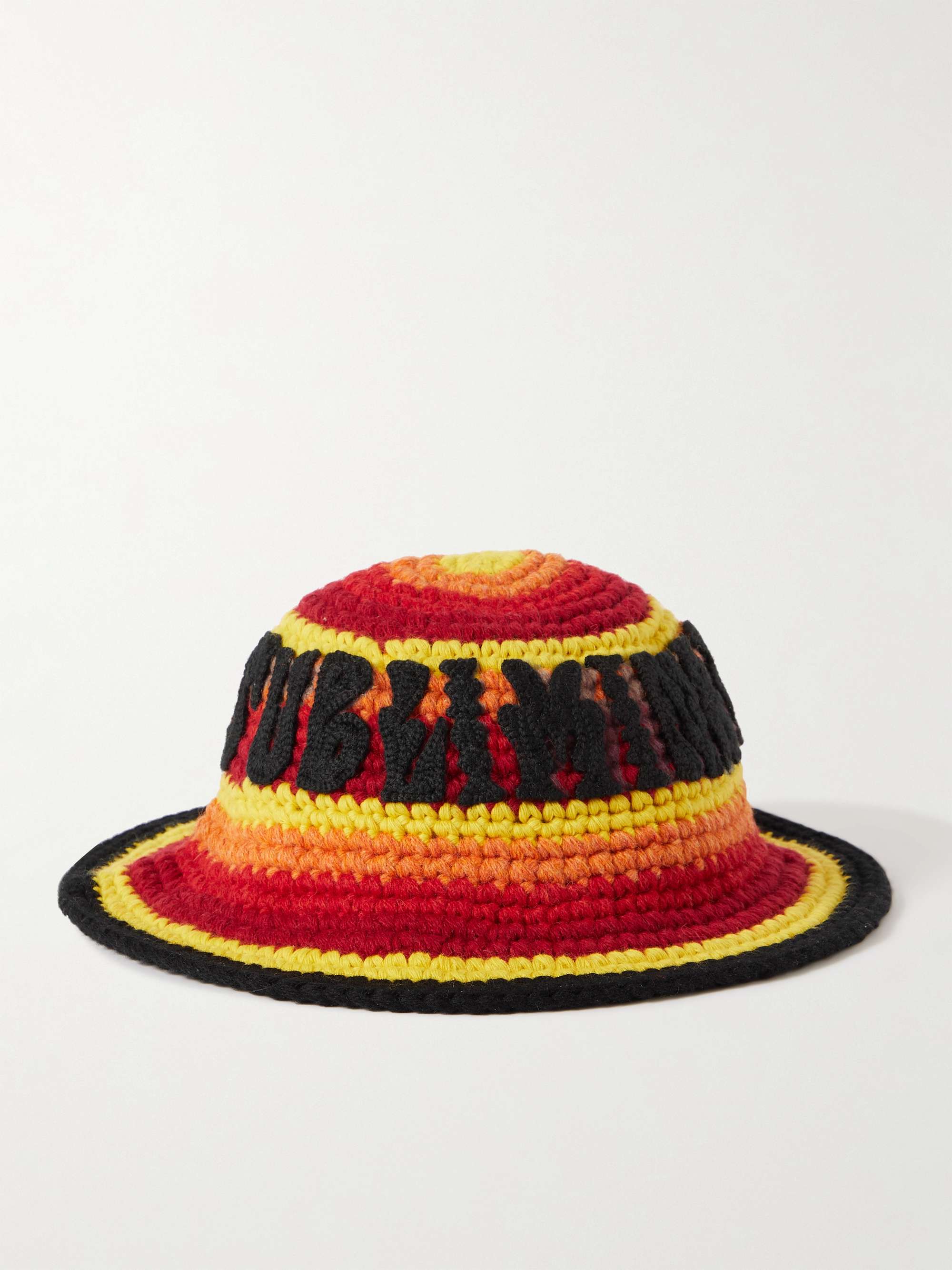 CELINE HOMME Appliquéd Striped Crochet-Knit Wool Hat