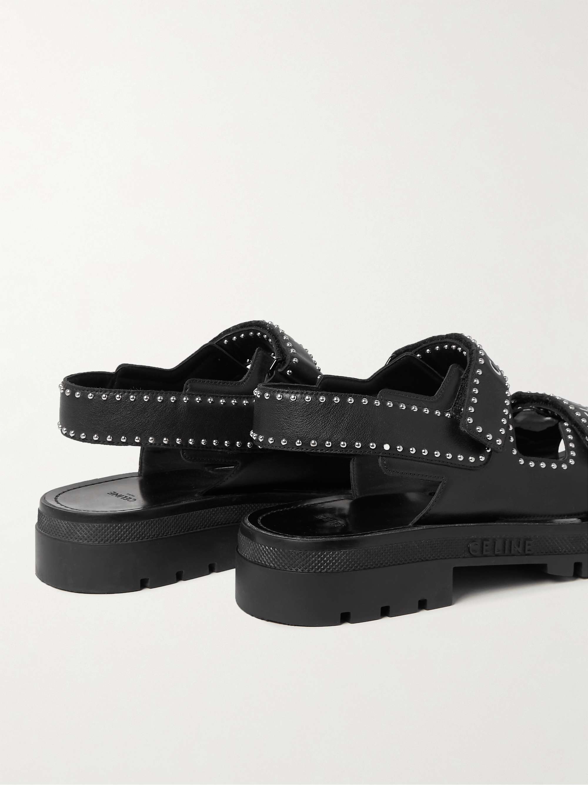 CELINE Studded Logo-Print Leather Sandals