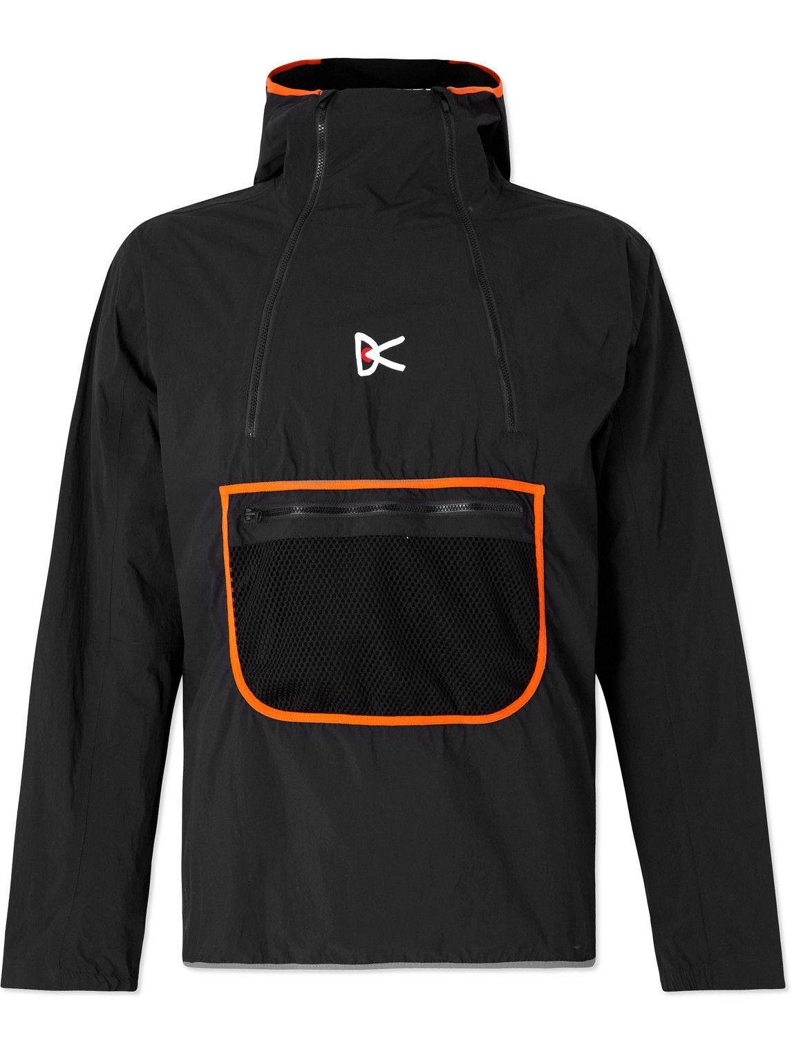 District Vision Vassa Logo-print Recycled Shell Half-zip Hooded Jacket In Black