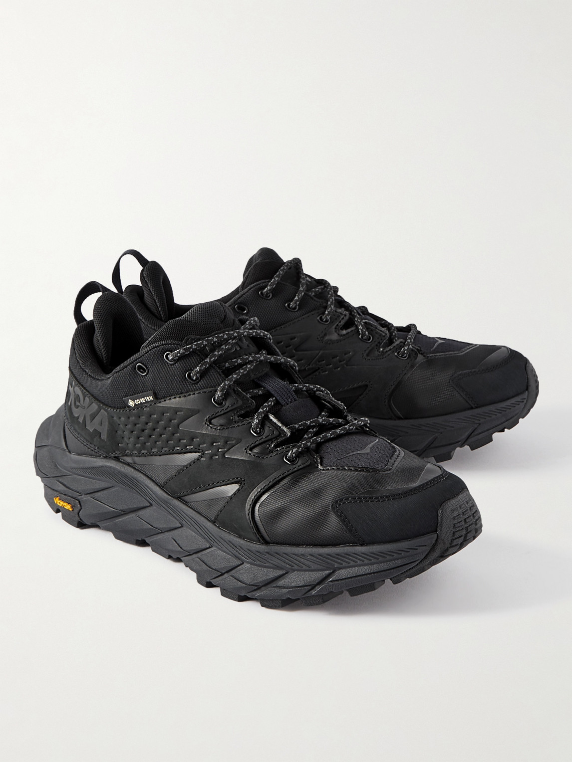 Shop Hoka One One Anacapa Leather-trimmed Gore-tex Mesh Running Sneakers In Black
