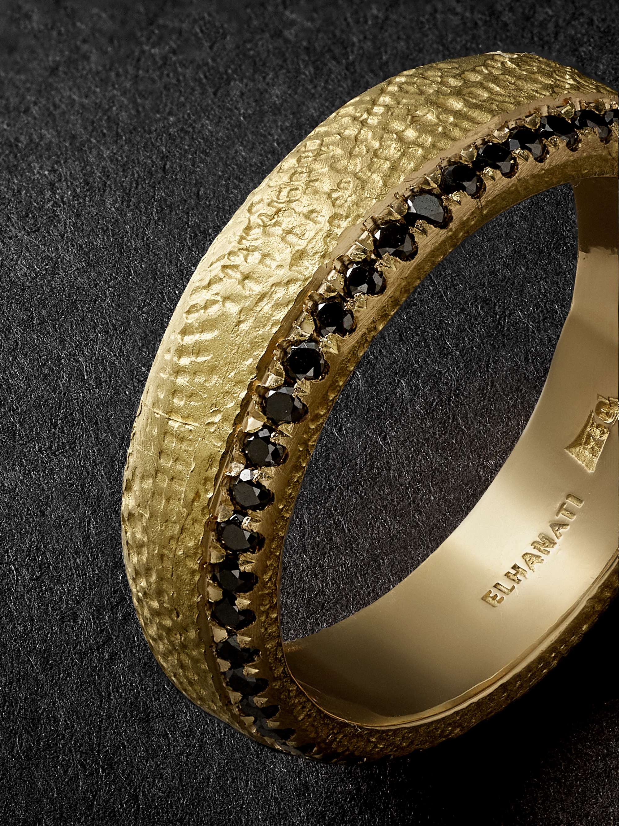 ELHANATI Mezuzah Hammered Gold Diamond Ring
