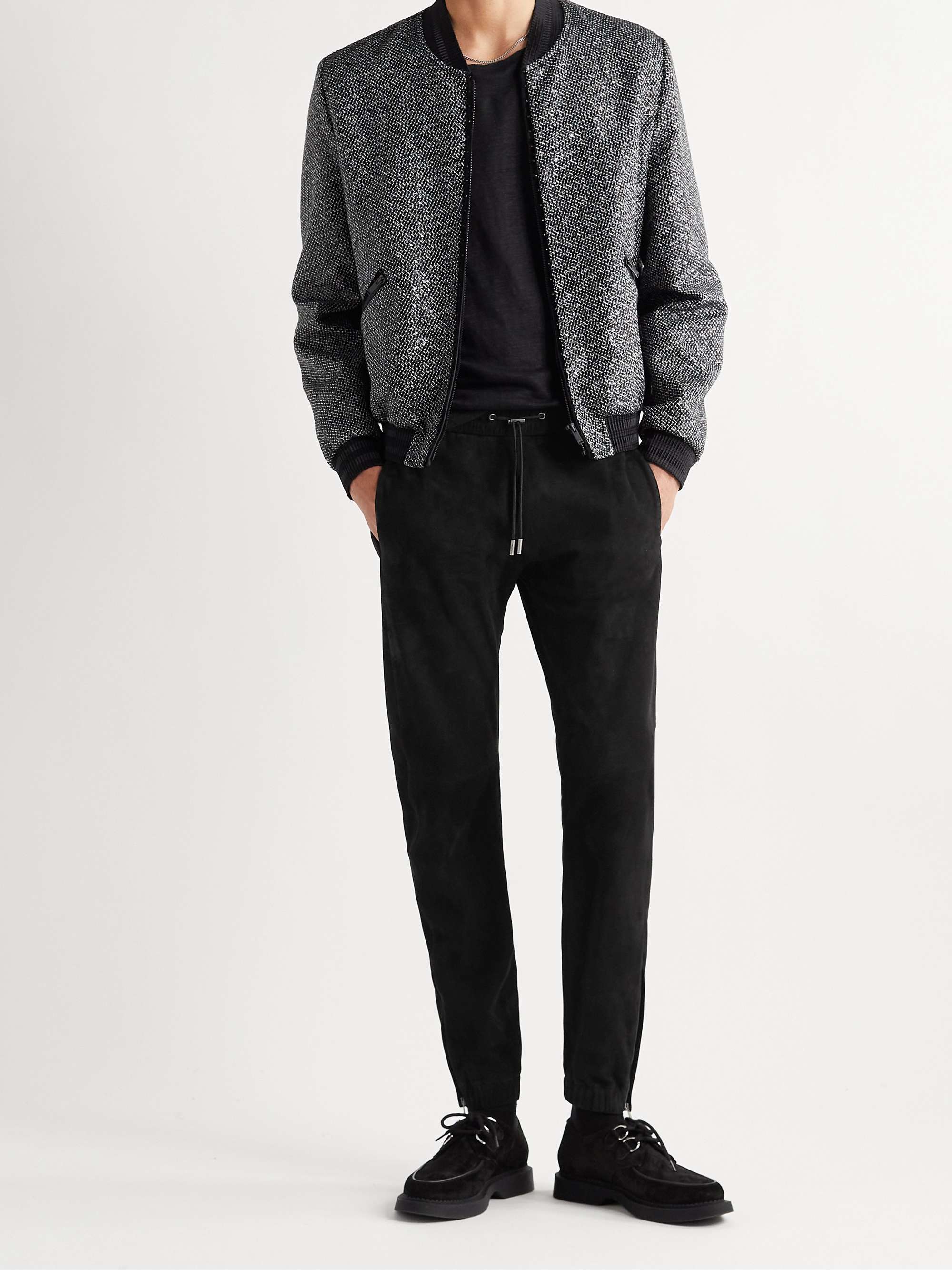SAINT LAURENT Slim-Fit Tapered Suede Track Pants