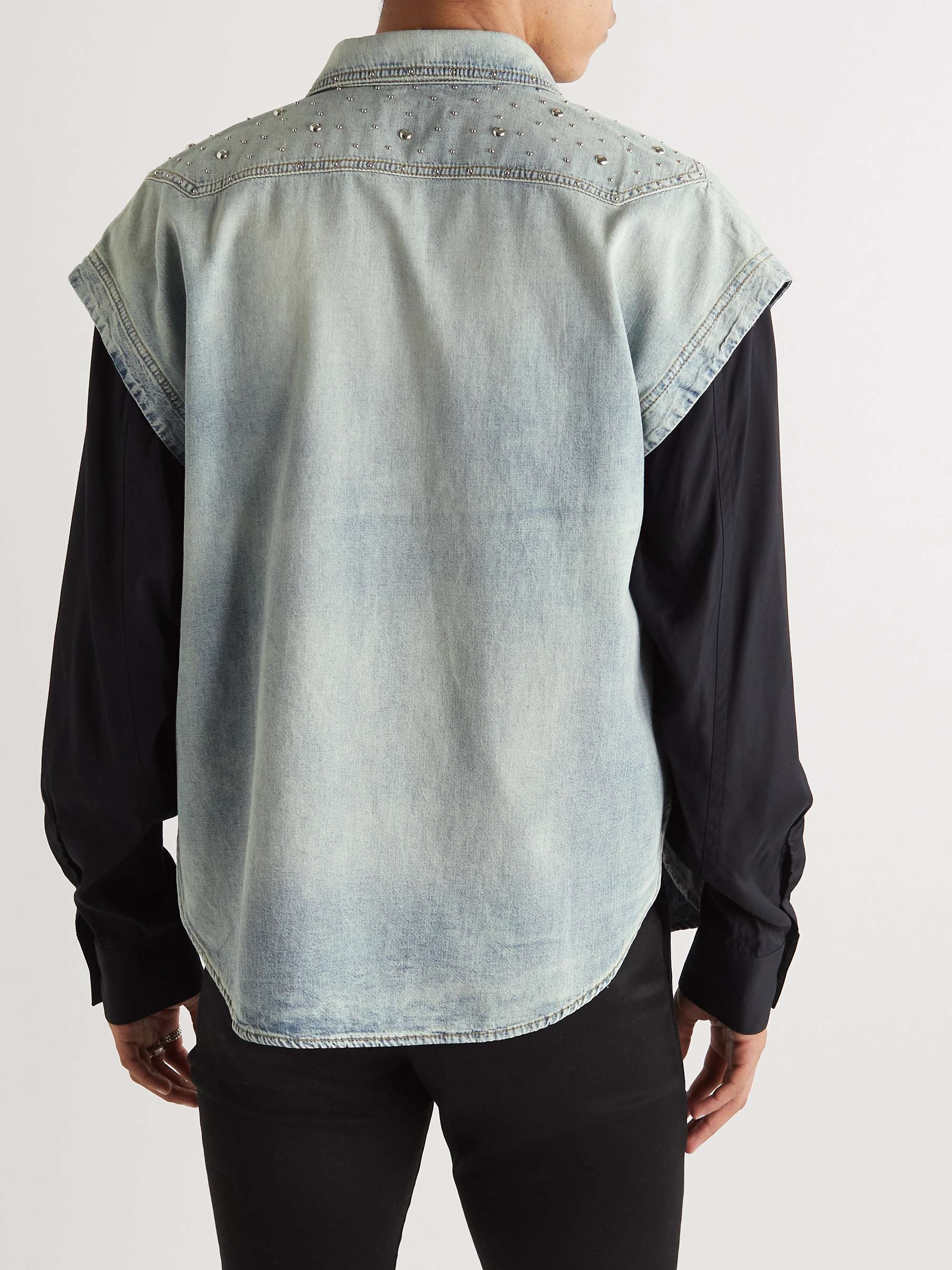 SAINT LAURENT Studded Distressed Denim Shirt