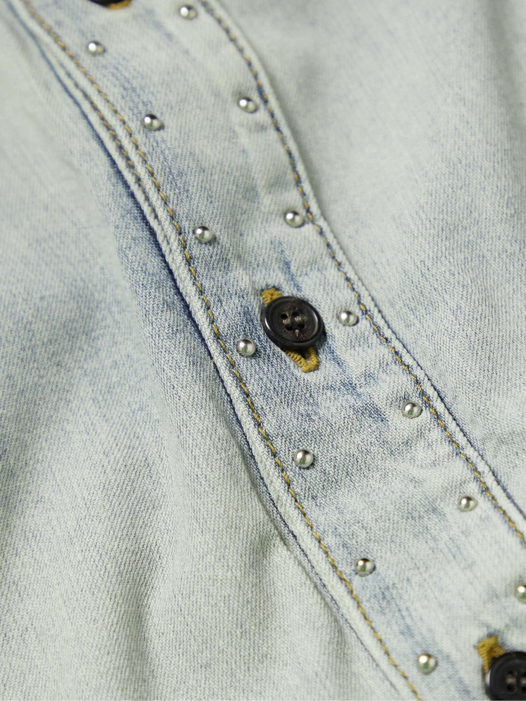 SAINT LAURENT Studded Distressed Denim Shirt