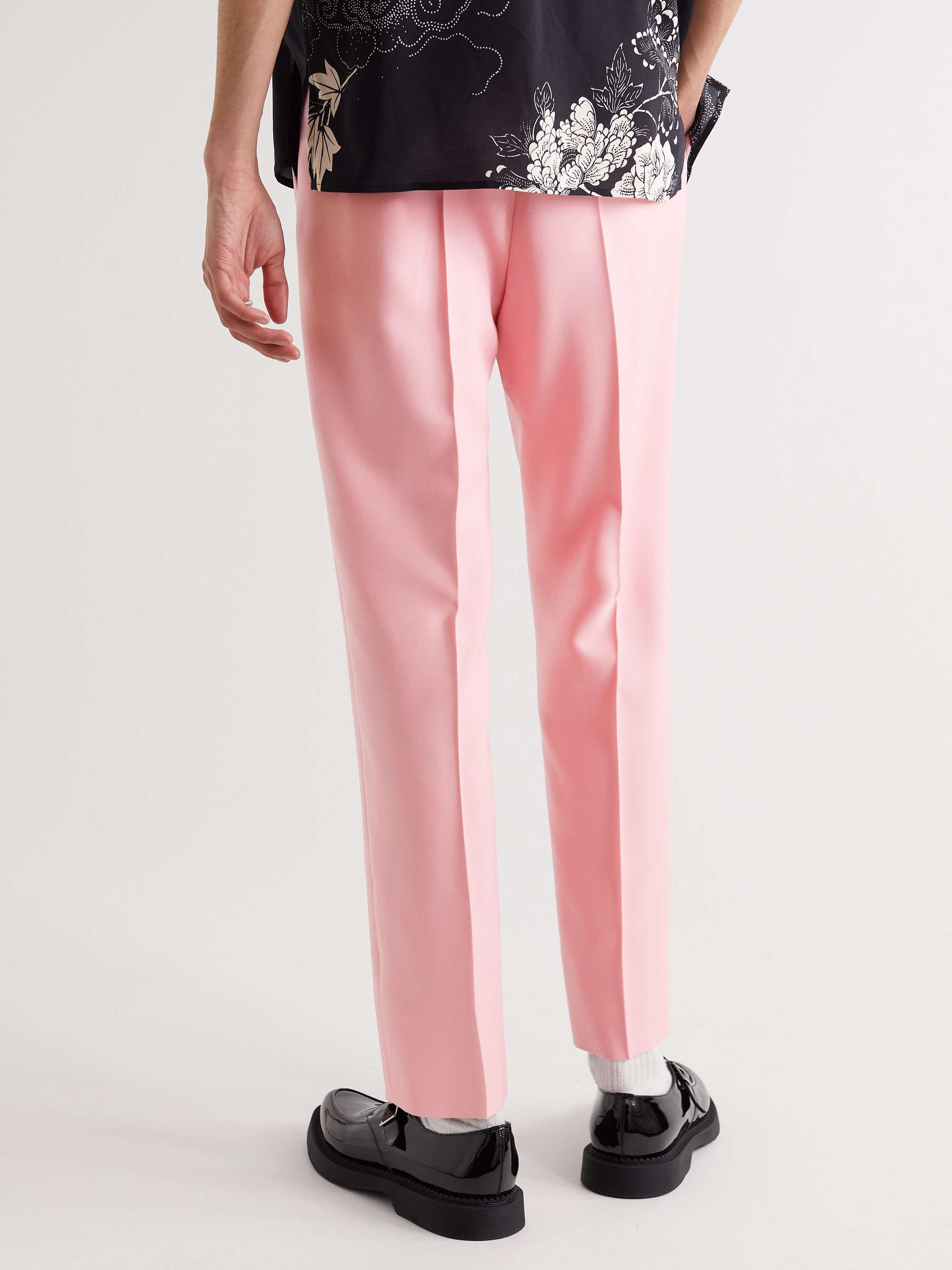 SAINT LAURENT Cropped Tapered Pleated Wool and Mohair-Blend Trousers