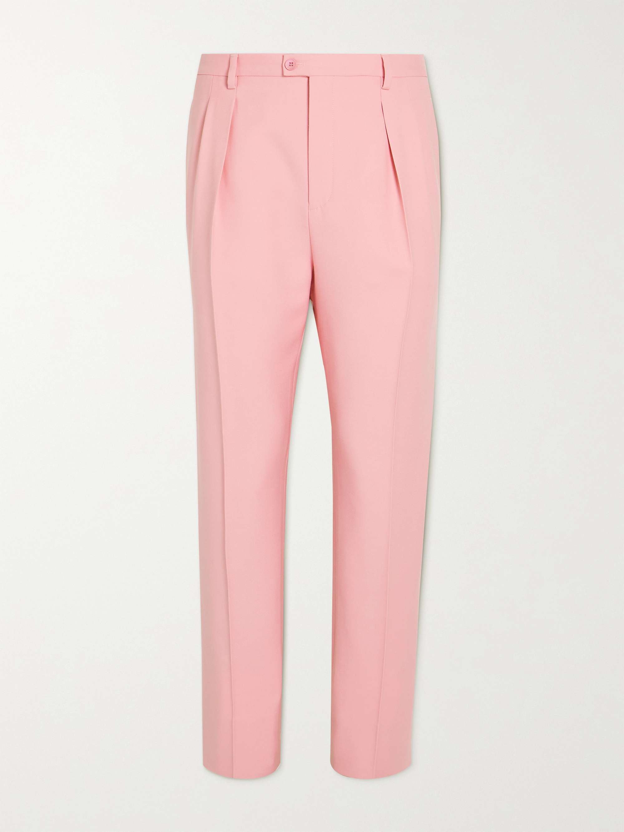 SAINT LAURENT Cropped Tapered Pleated Wool and Mohair-Blend Trousers