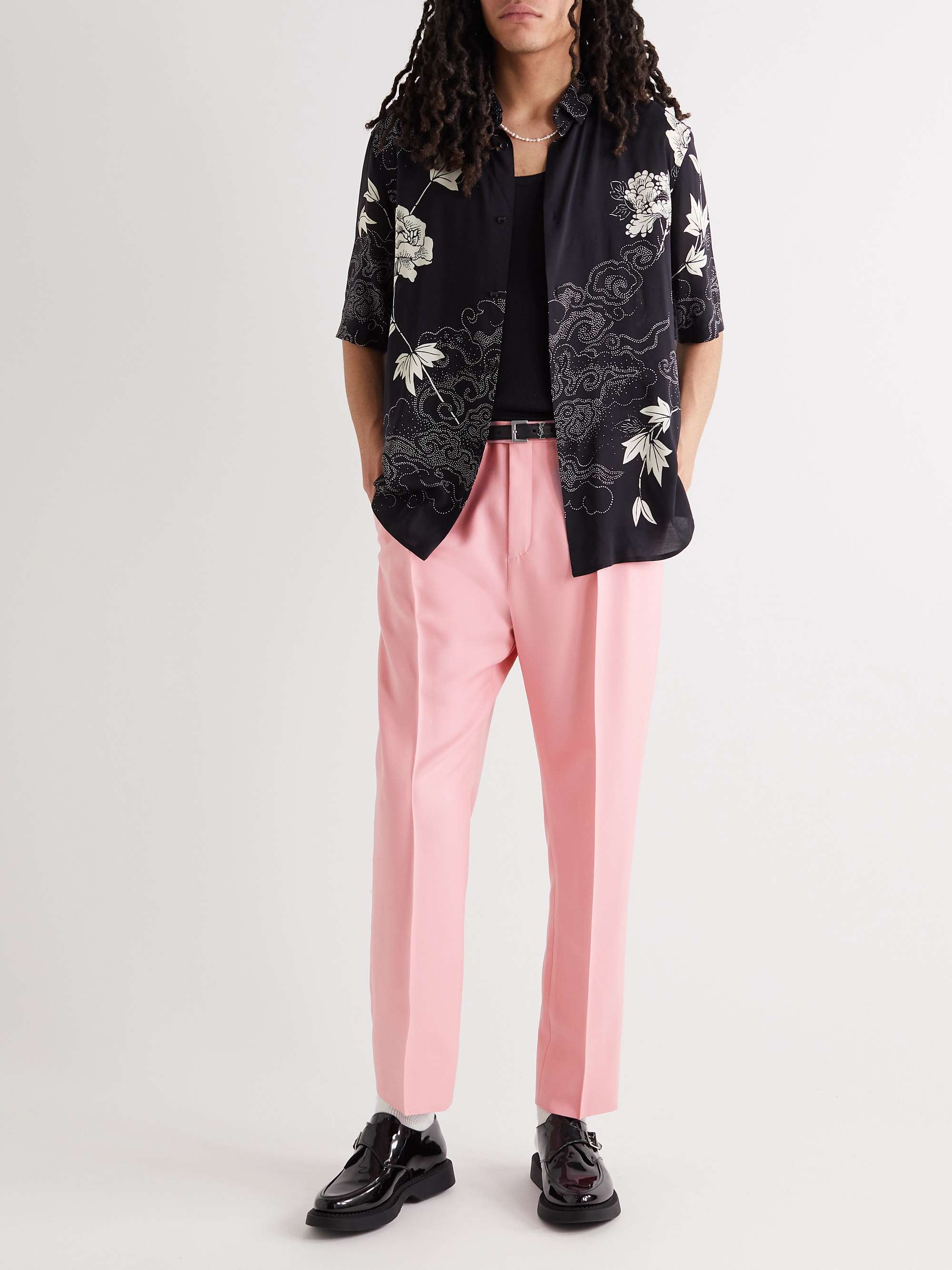 SAINT LAURENT Cropped Tapered Pleated Wool and Mohair-Blend Trousers