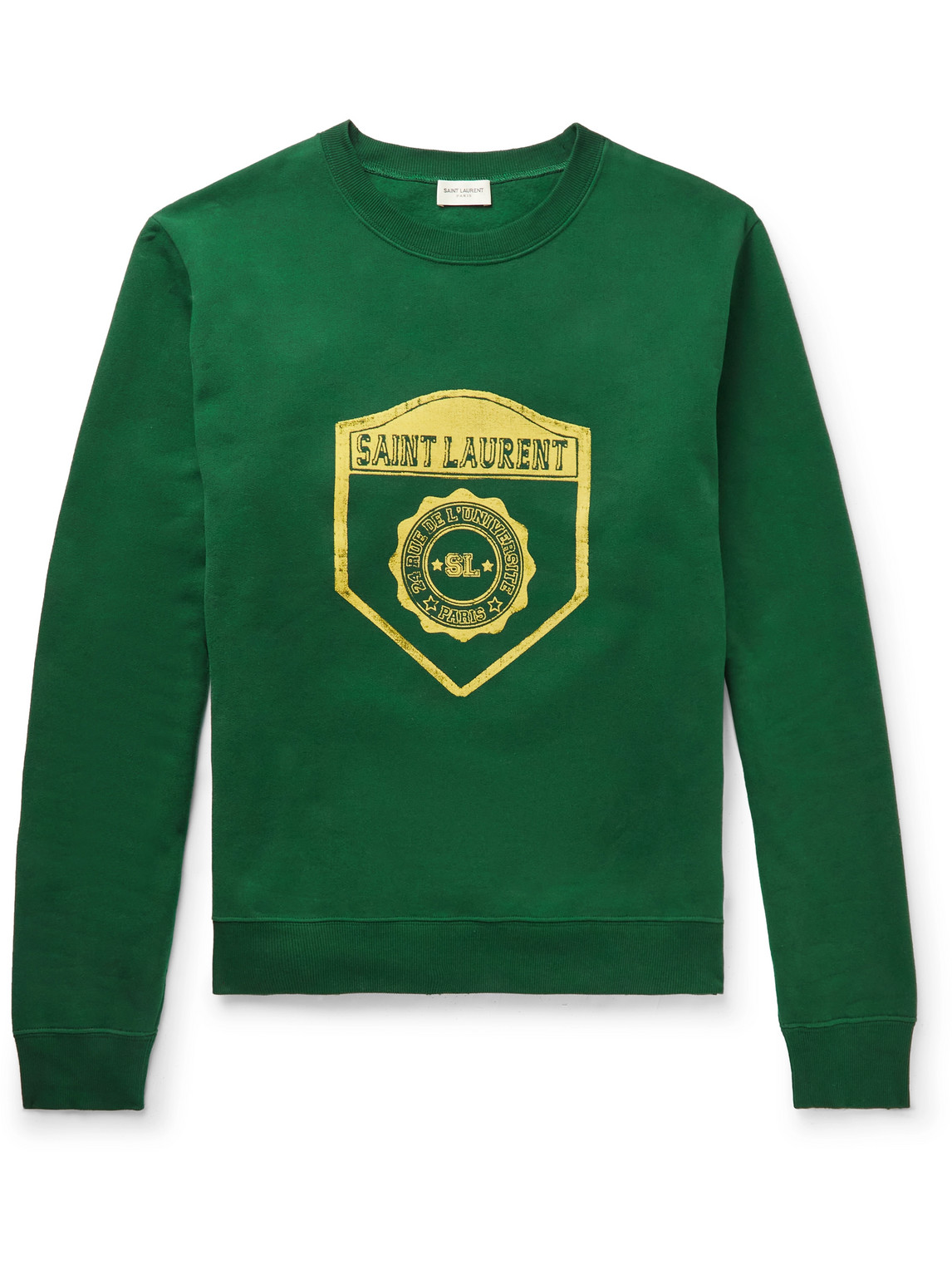 Saint Laurent Logo-flocked Cotton-jersey Sweatshirt In Green