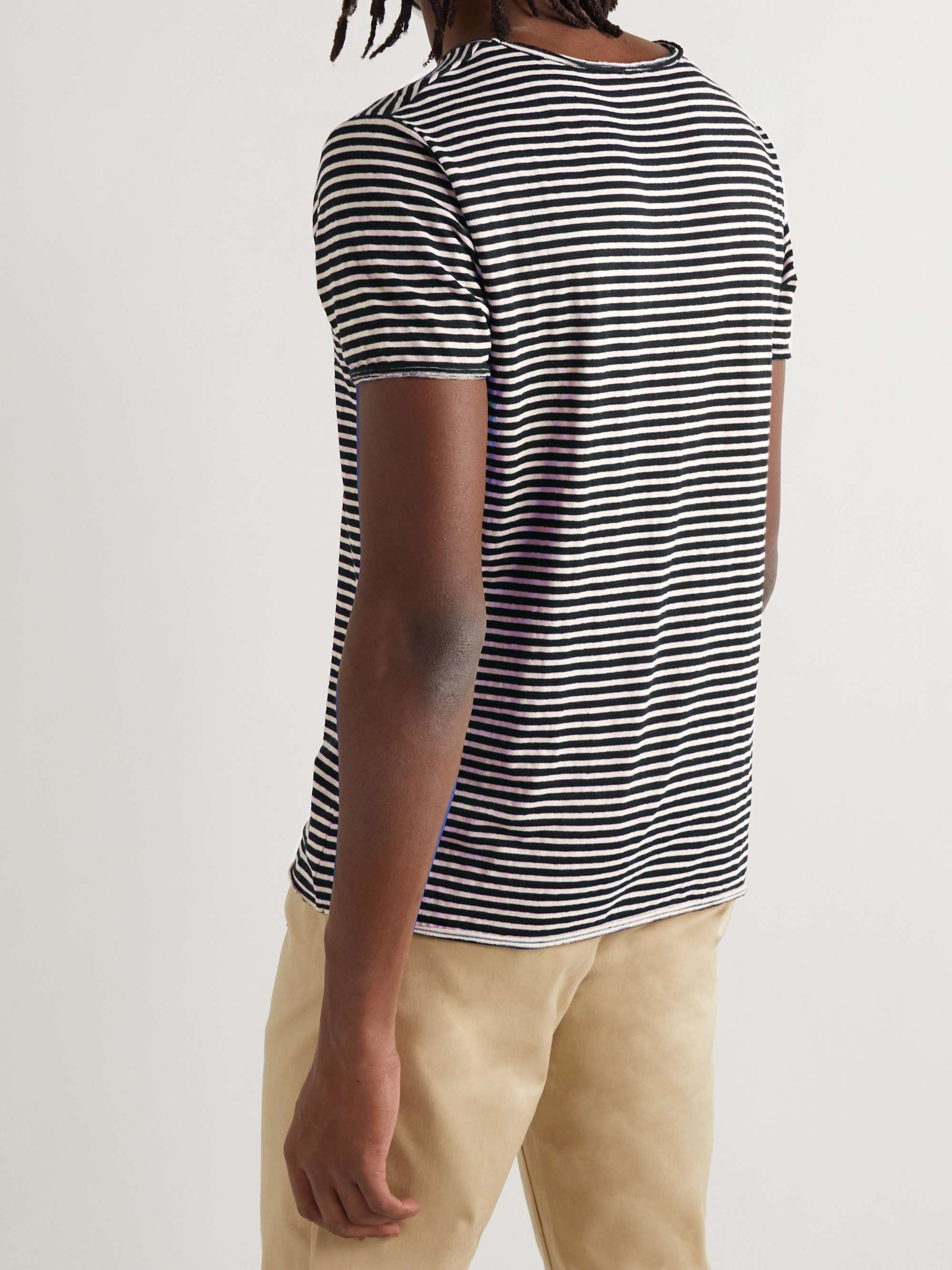 SAINT LAURENT Slim-Fit Striped Stretch Linen and Cotton-Blend Jersey T-Shirt
