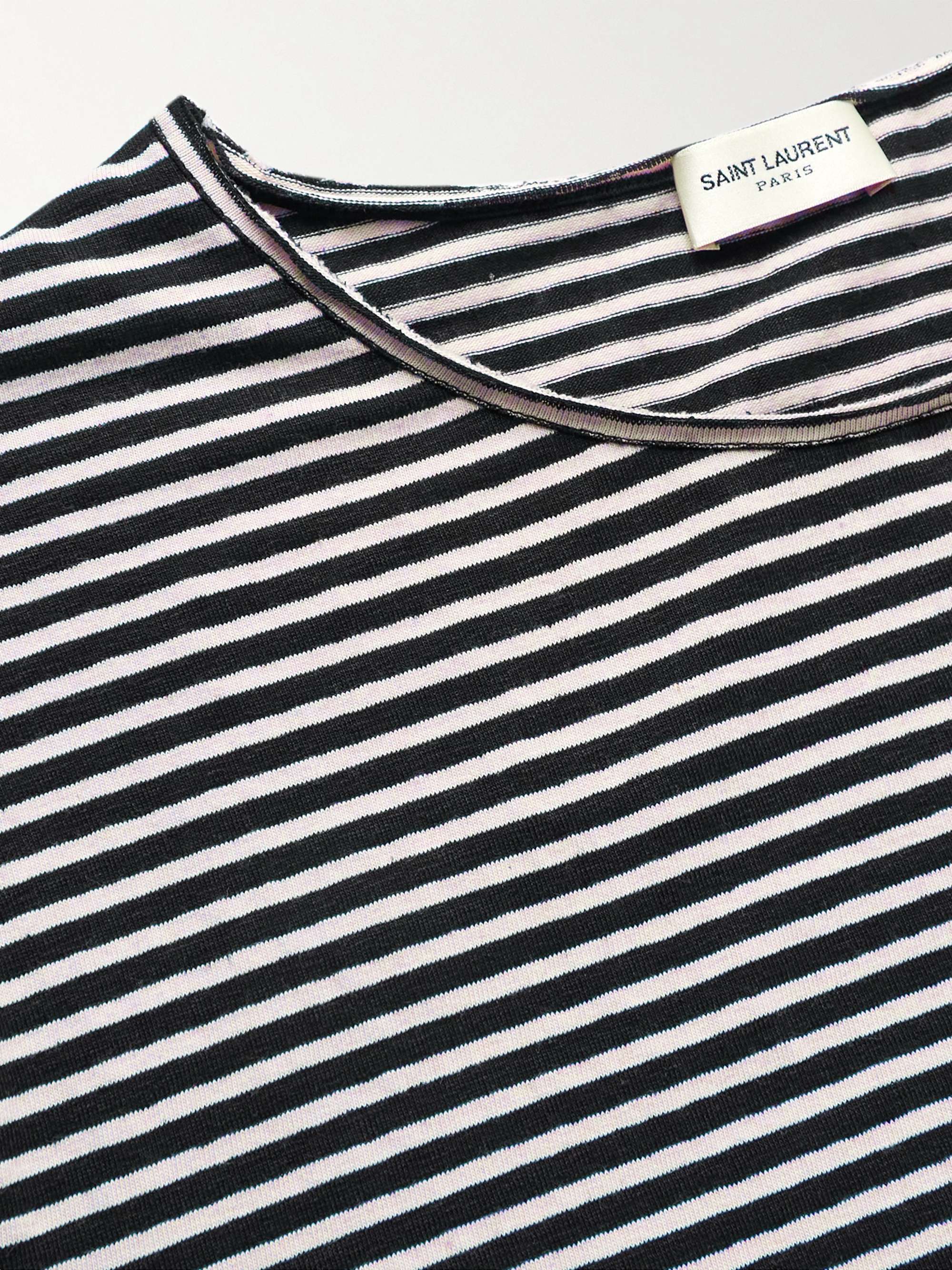 SAINT LAURENT Slim-Fit Striped Stretch Linen and Cotton-Blend Jersey T-Shirt