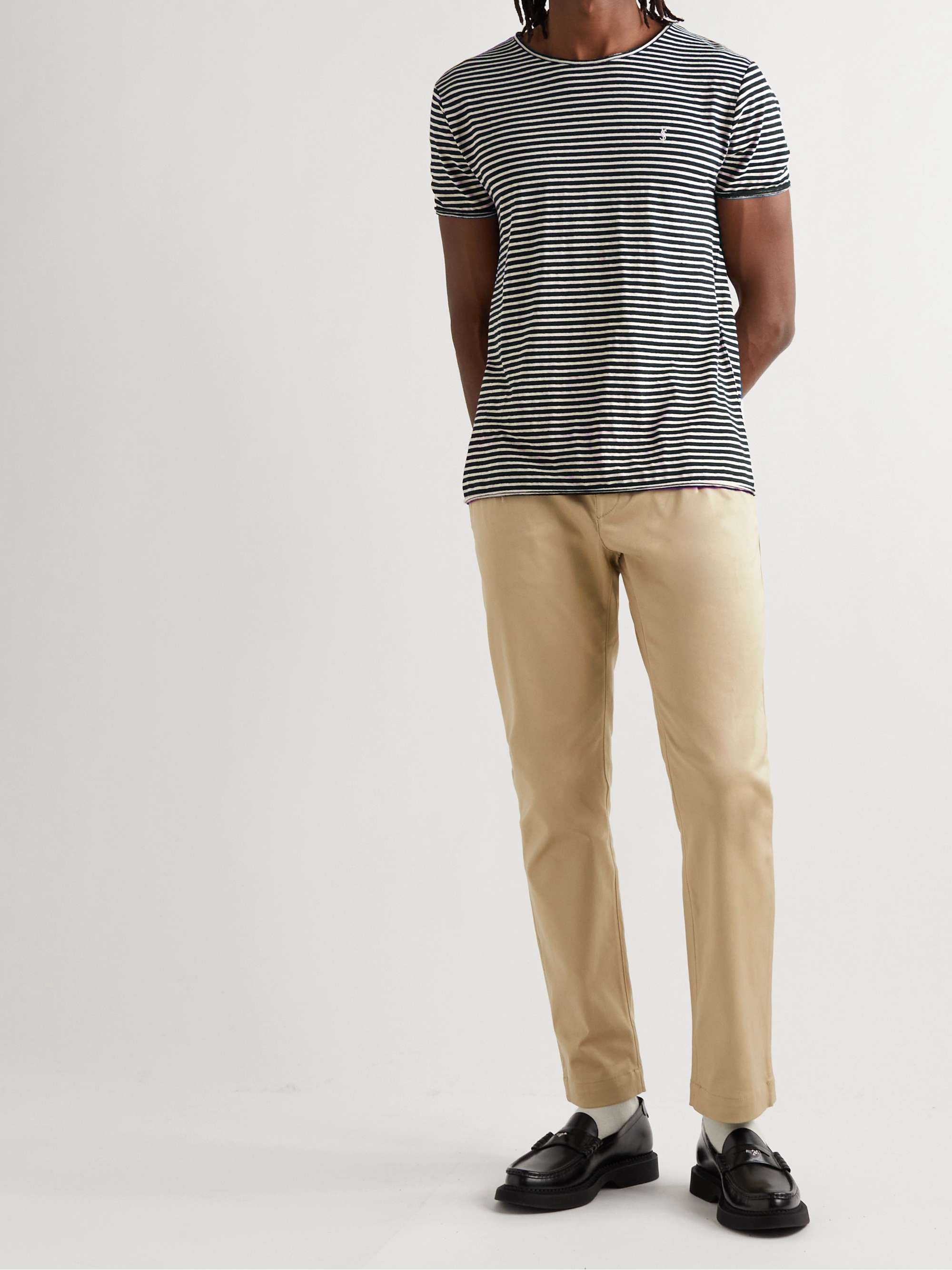 SAINT LAURENT Slim-Fit Striped Stretch Linen and Cotton-Blend Jersey T-Shirt