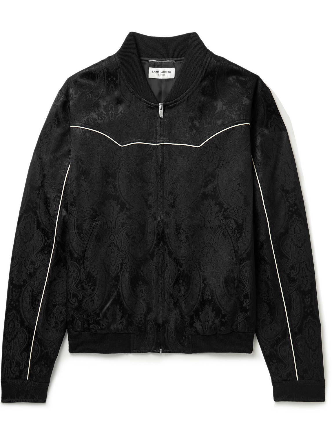 Saint Laurent Teddy Paisley Satin Bomber Jacket In Black