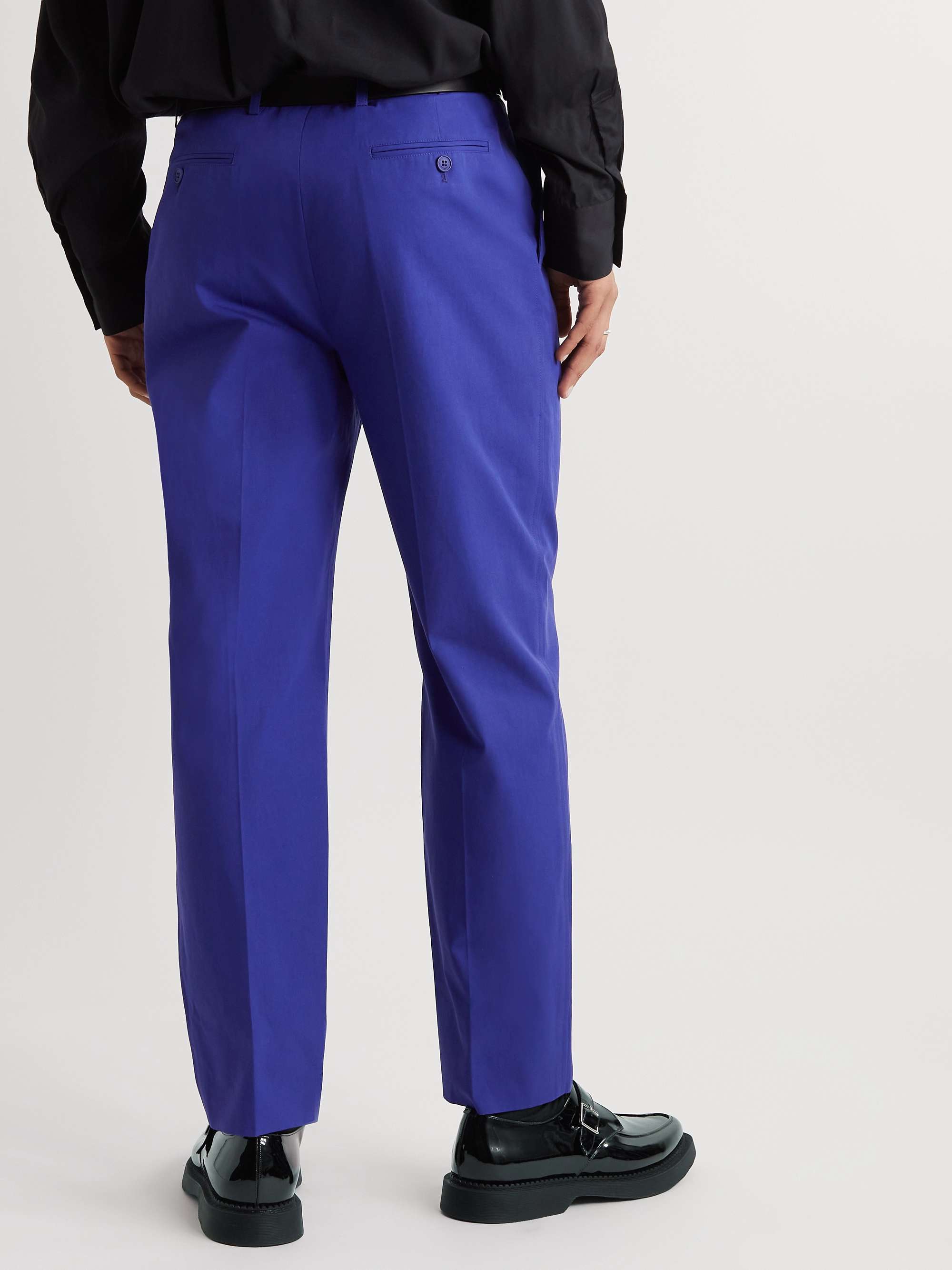 SAINT LAURENT Straight-Leg Pleated Cotton-Twill Trousers