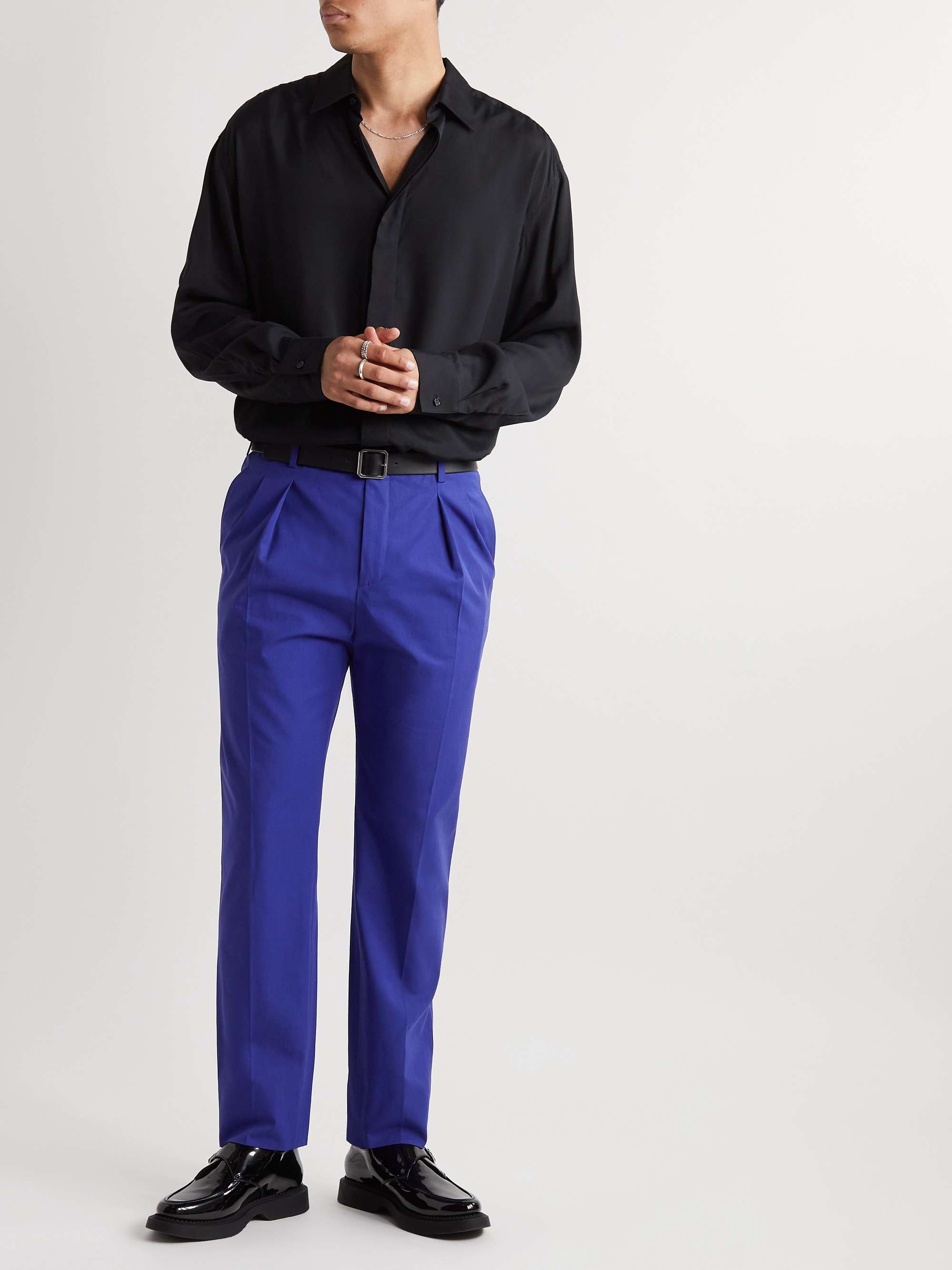 SAINT LAURENT Straight-Leg Pleated Cotton-Twill Trousers