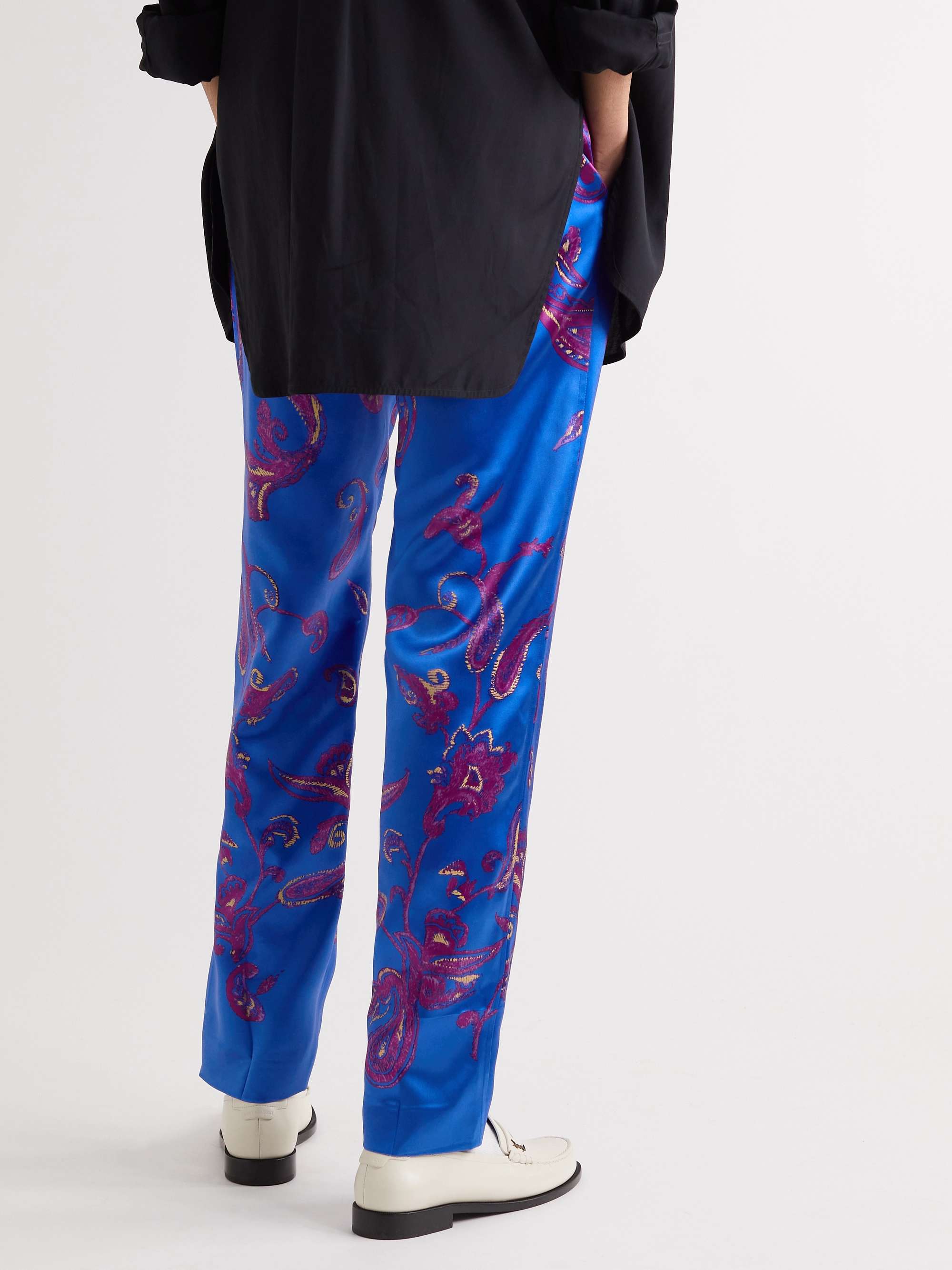 SAINT LAURENT Straight-Leg Paisley-Print Silk-Twill Trousers