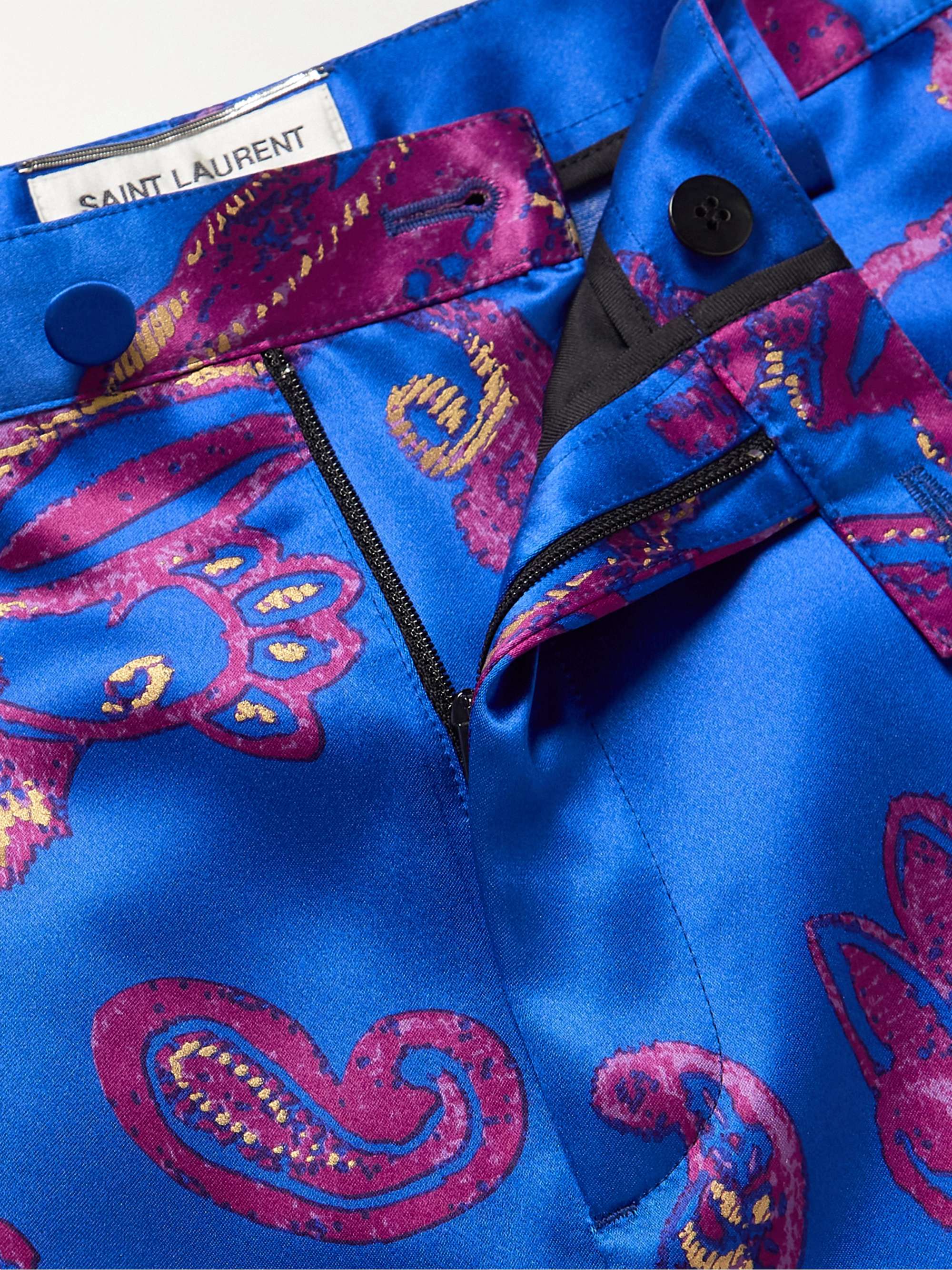 SAINT LAURENT Straight-Leg Paisley-Print Silk-Twill Trousers