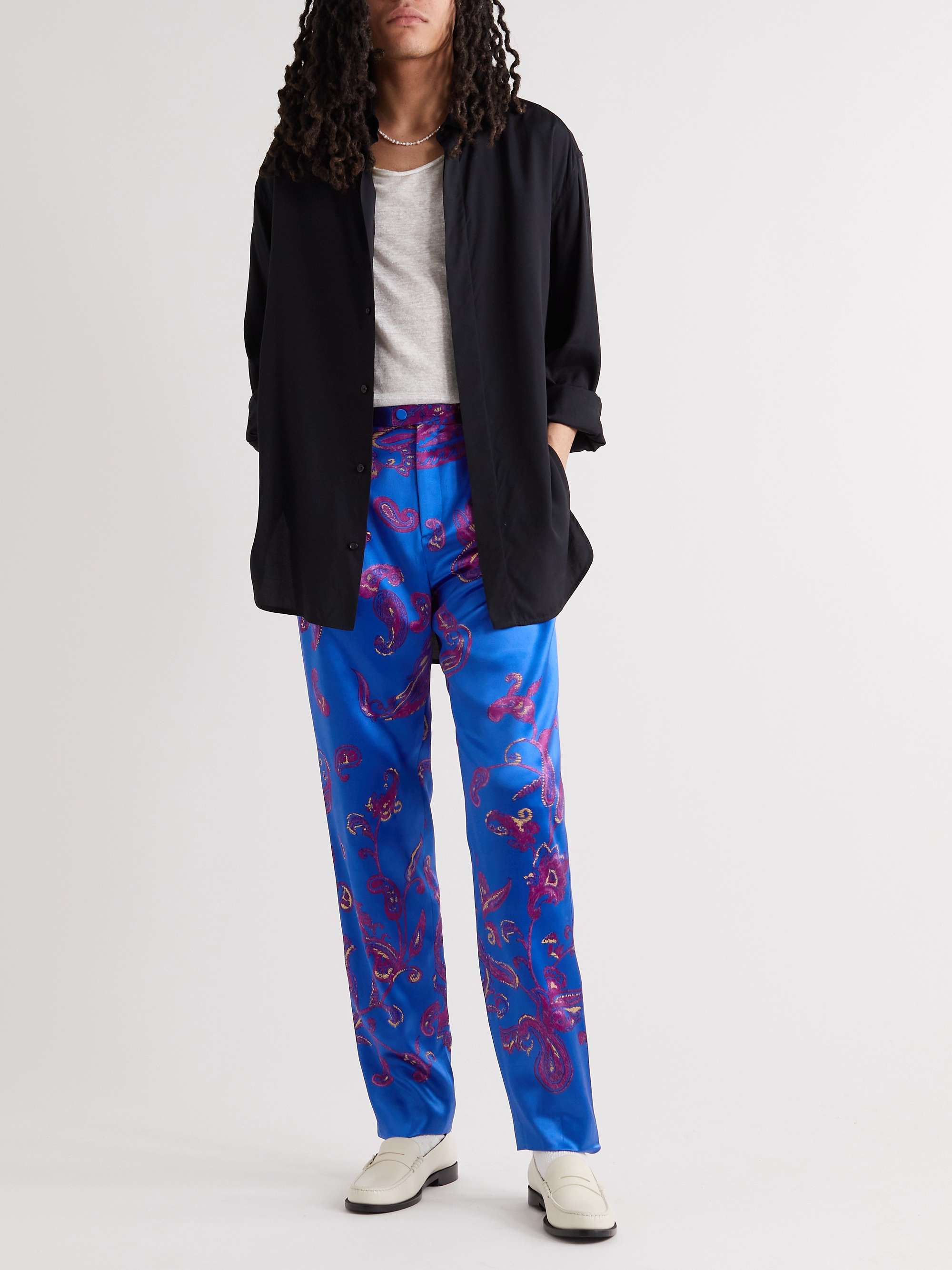 SAINT LAURENT Straight-Leg Paisley-Print Silk-Twill Trousers