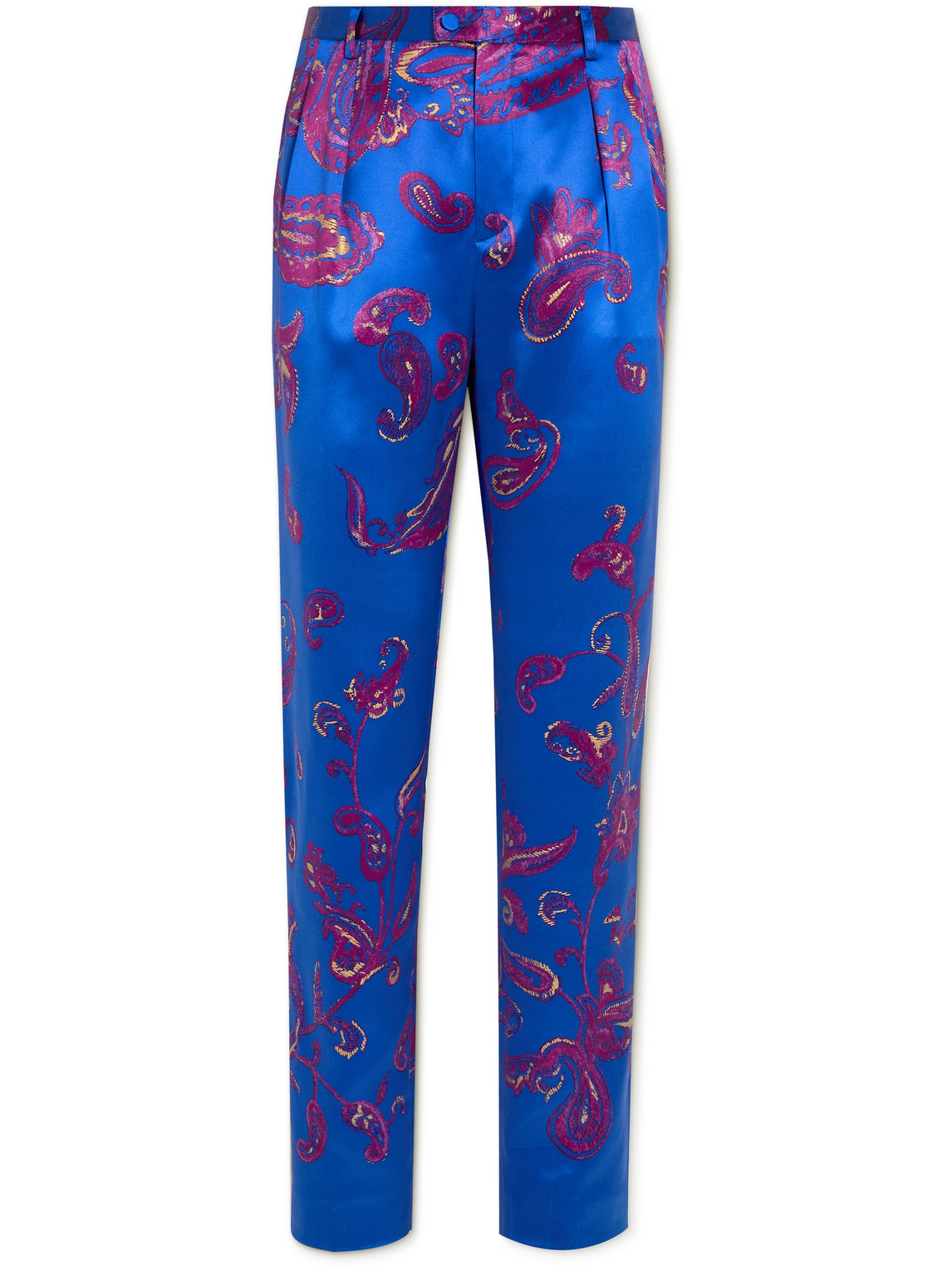 Saint Laurent Straight-leg Paisley-print Silk-twill Trousers In Blue