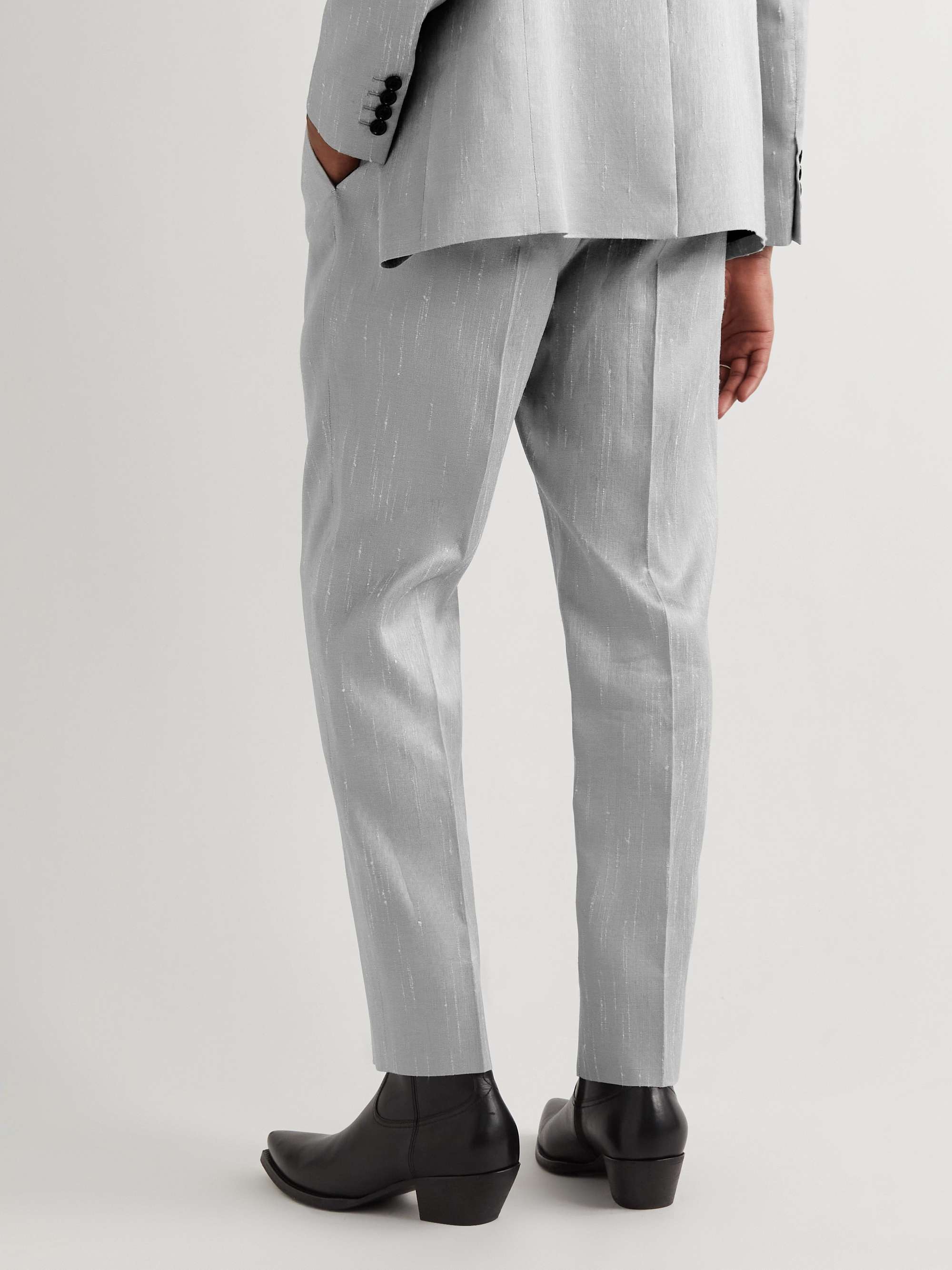 SAINT LAURENT Straight-Leg Pleated Dupioni Suit Trousers