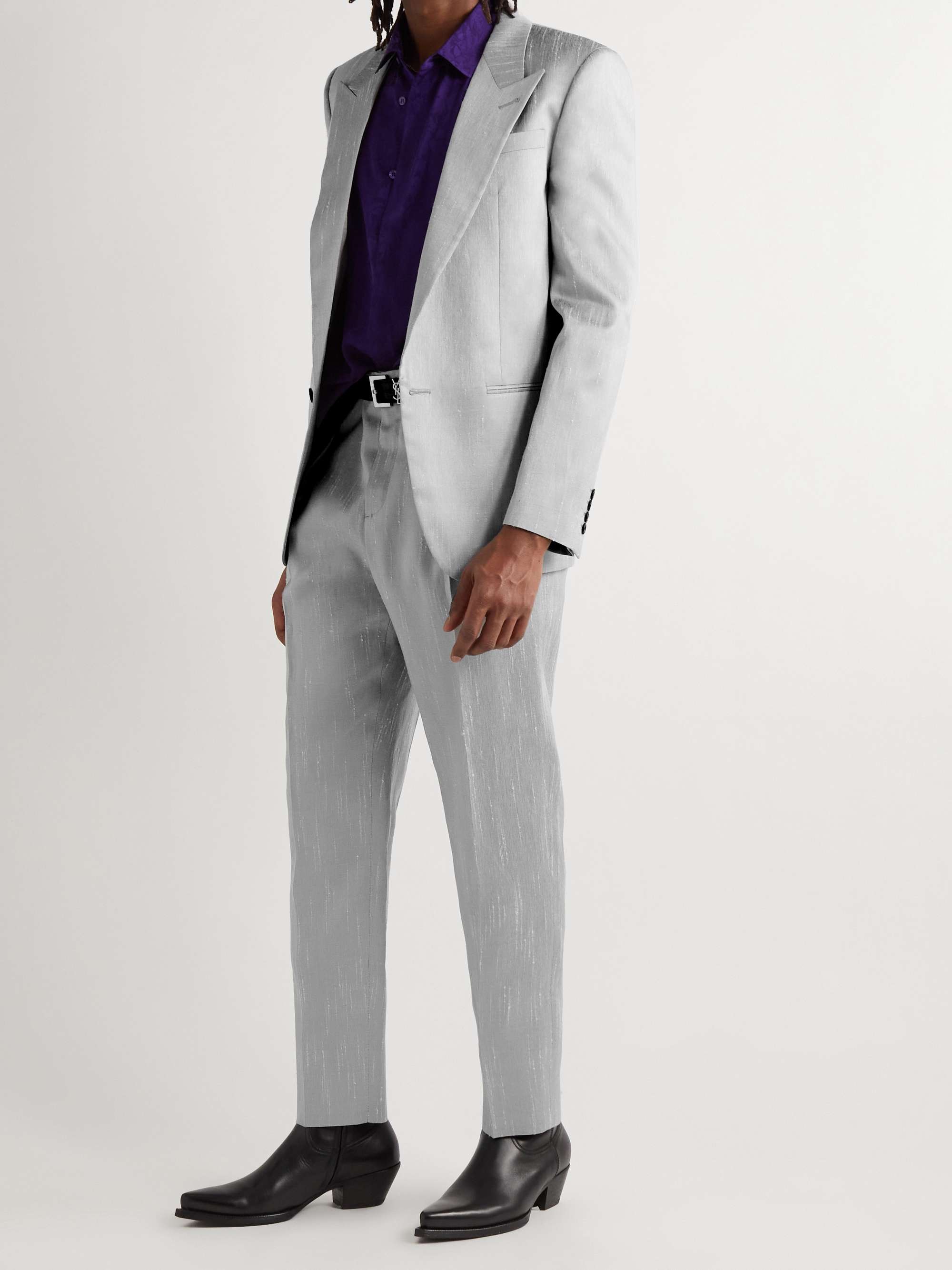 SAINT LAURENT Straight-Leg Pleated Dupioni Suit Trousers
