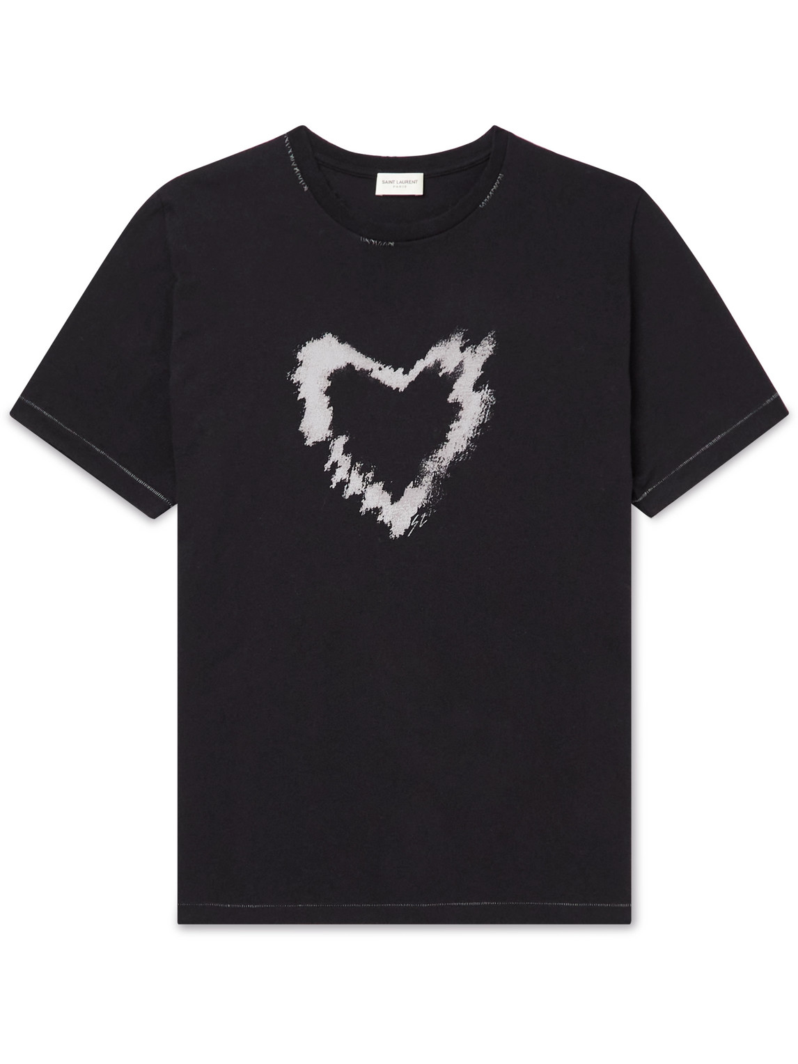 Shop Saint Laurent Distressed Printed Cotton-jersey T-shirt In Black